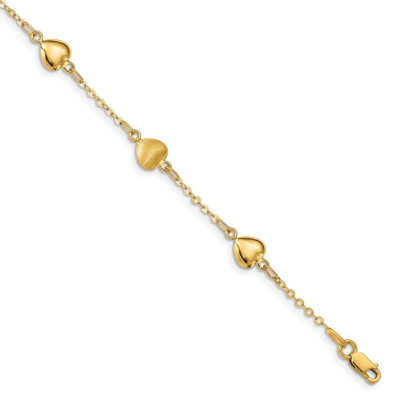 Hearts Bracelet 14k Gold Brushed &amp; Polished FB1547-7, MPN: FB1547-7, 191101980602