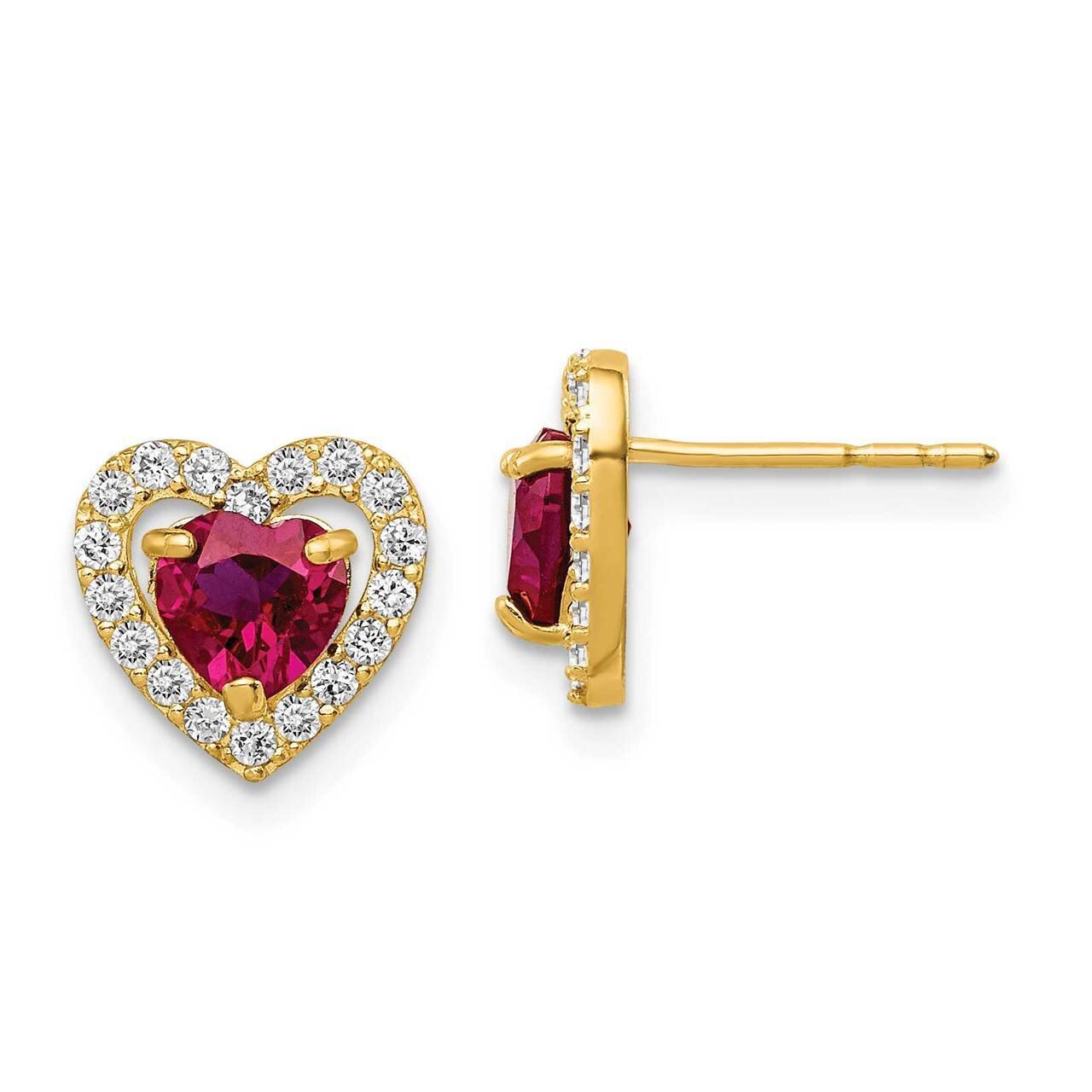 Red and Clear Heart Post Earrings 14k Gold CZ Diamond GK1008
