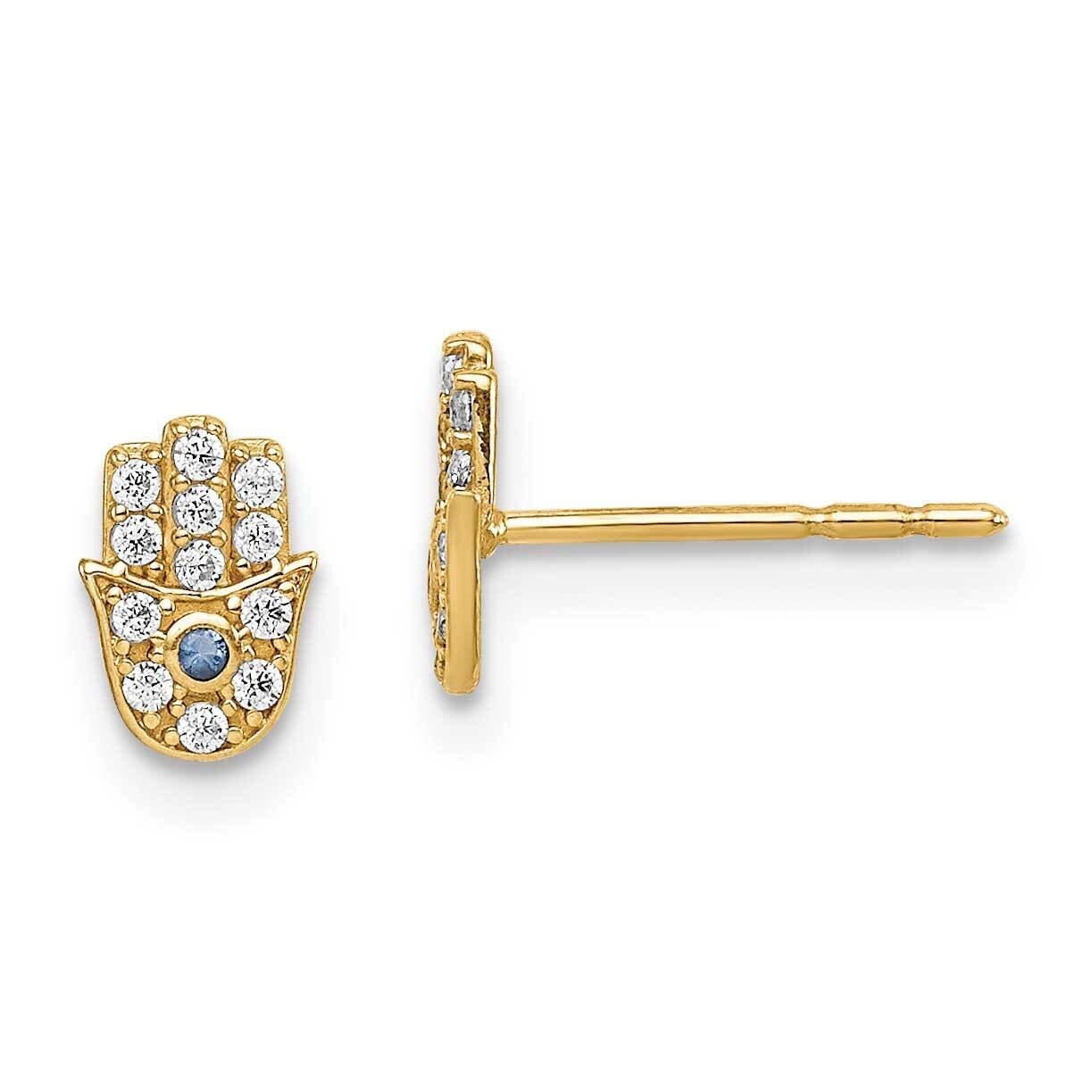 Hamsa Post Earrings 14k Gold CZ Diamond GK1074 by Madi K, MPN: GK1074, 191101901485