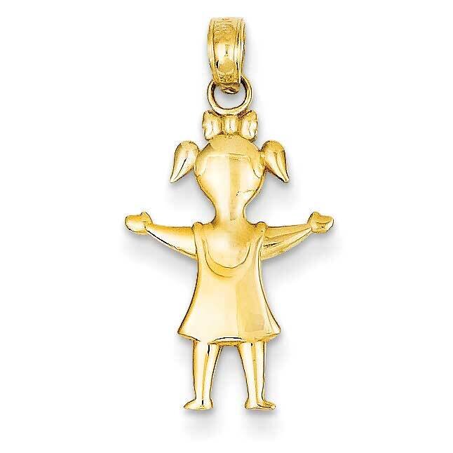 Girl with Pig-Tails Charm 14k Gold Solid Polished Satin K4747