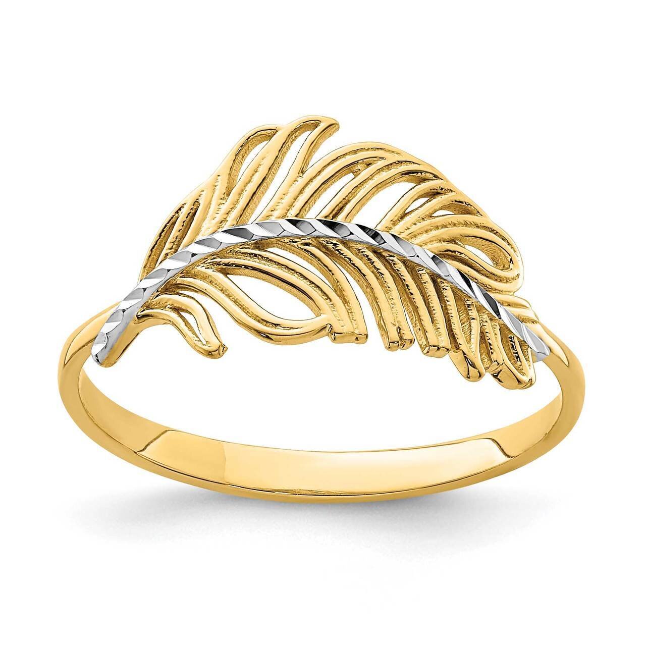 White Feather Ring 14k Gold Rhodium K6413