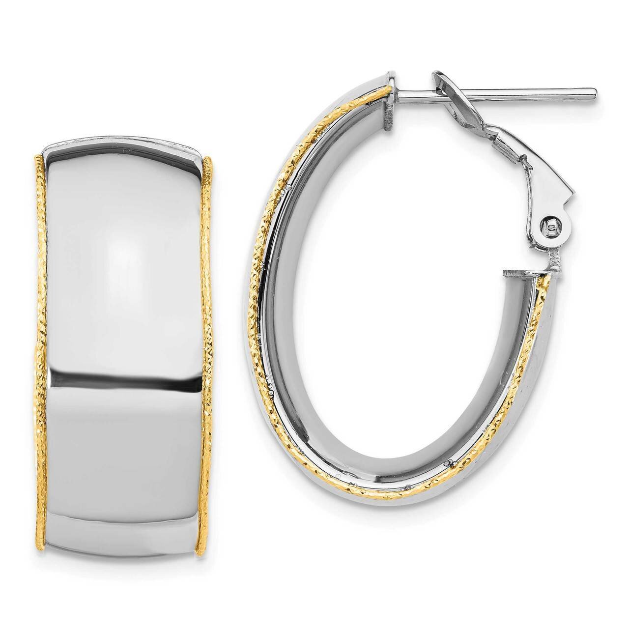 WG 9.5mm Polished with YG Diamond-cut wire Accent Oval Hoop Earring 14k Two-tone Gold PRE1015, MPN:…