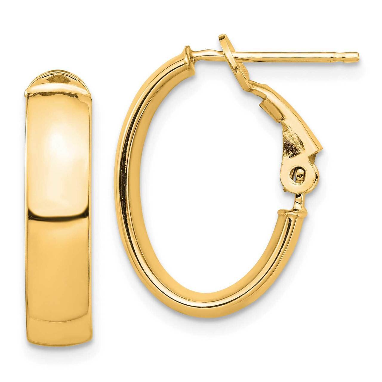 5mm Omega Back Oval Hoop Earrings 14k Gold High Polished PRE956