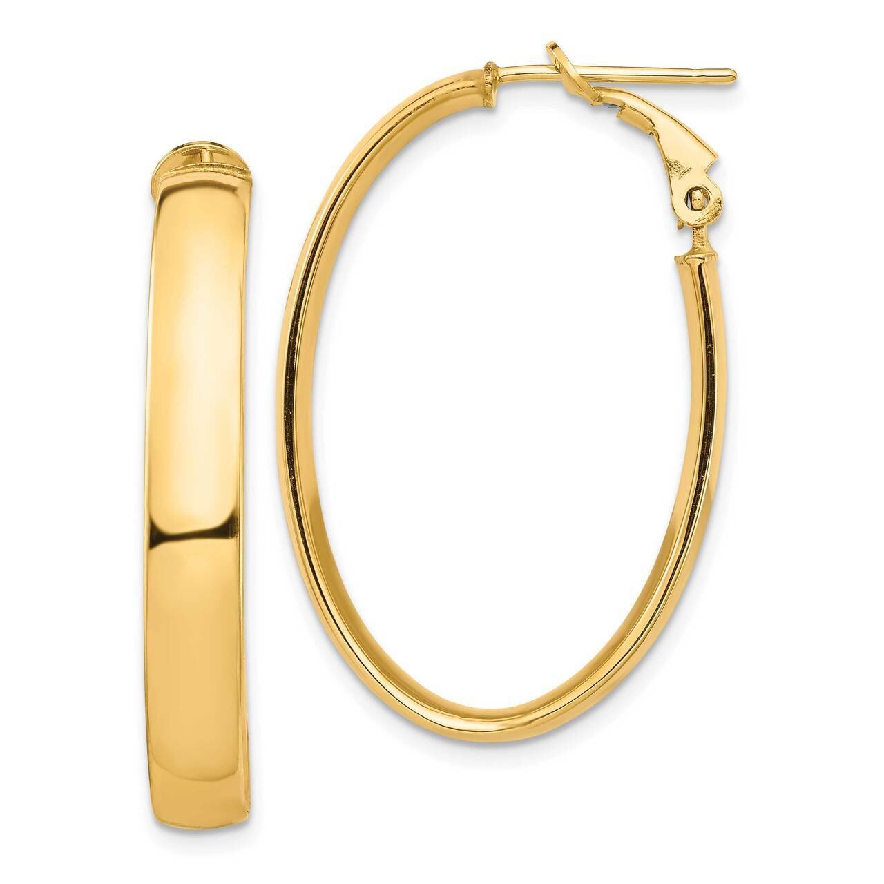 5mm Oval Omega Back Hoop Earrings 14k Gold High Polished PRE958, MPN: PRE958, 191101984778