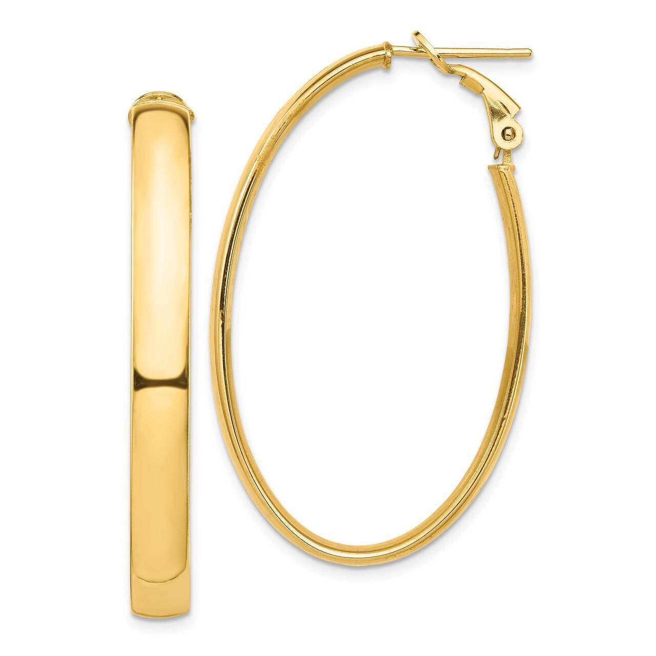 5mm Oval Omega Back Hoop Earrings 14k Gold High Polished PRE960, MPN: PRE960, 191101984822