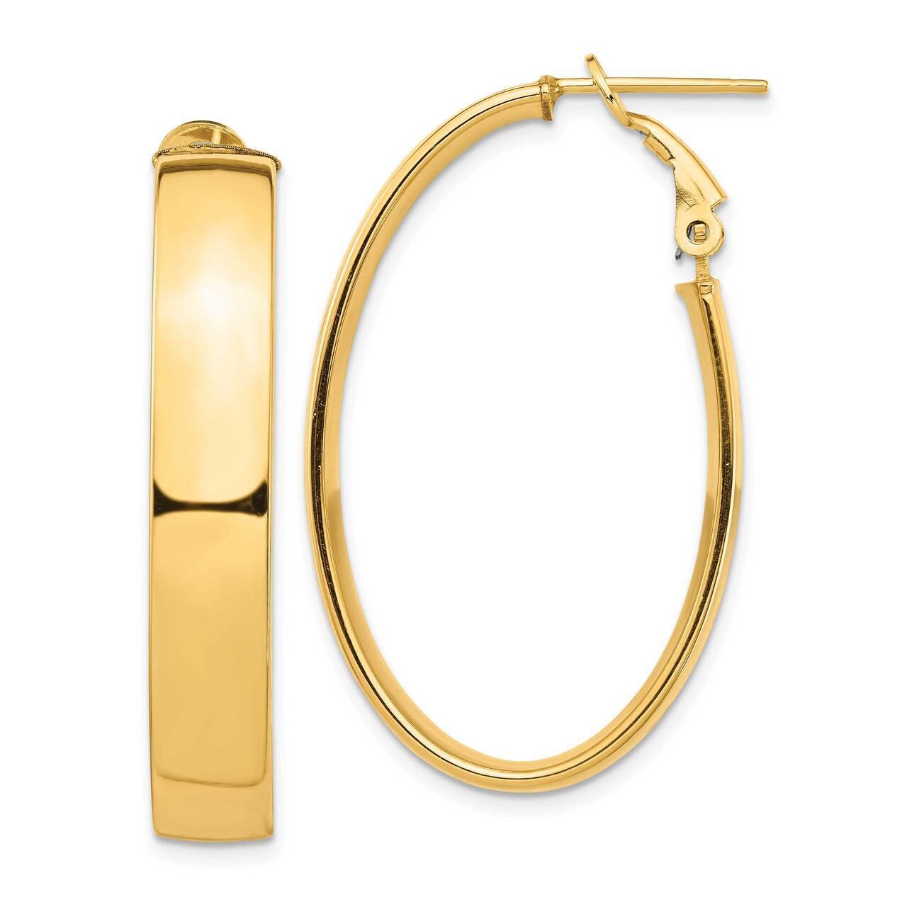 7mm Omega Back Oval Hoop Earrings 14k Gold High Polished PRE967