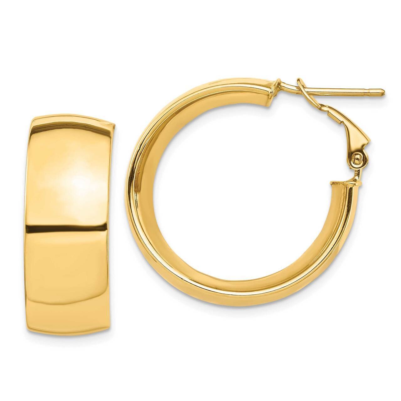 10mm Omega Back Hoop Earrings 14k Gold High Polished PRE969
