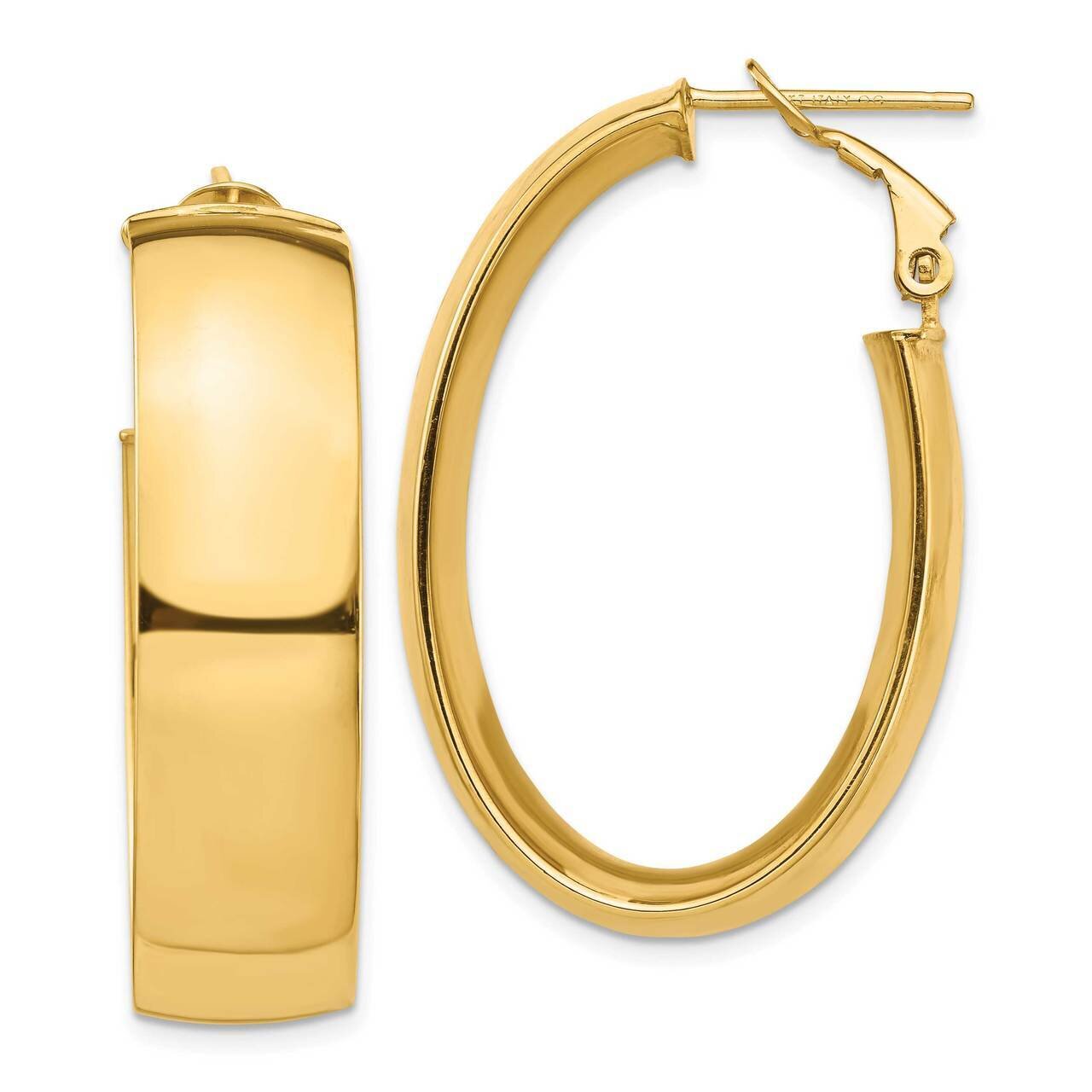 10mm Omega Back Oval Hoop Earrings 14k Gold High Polished PRE973, MPN: PRE973, 191101985140