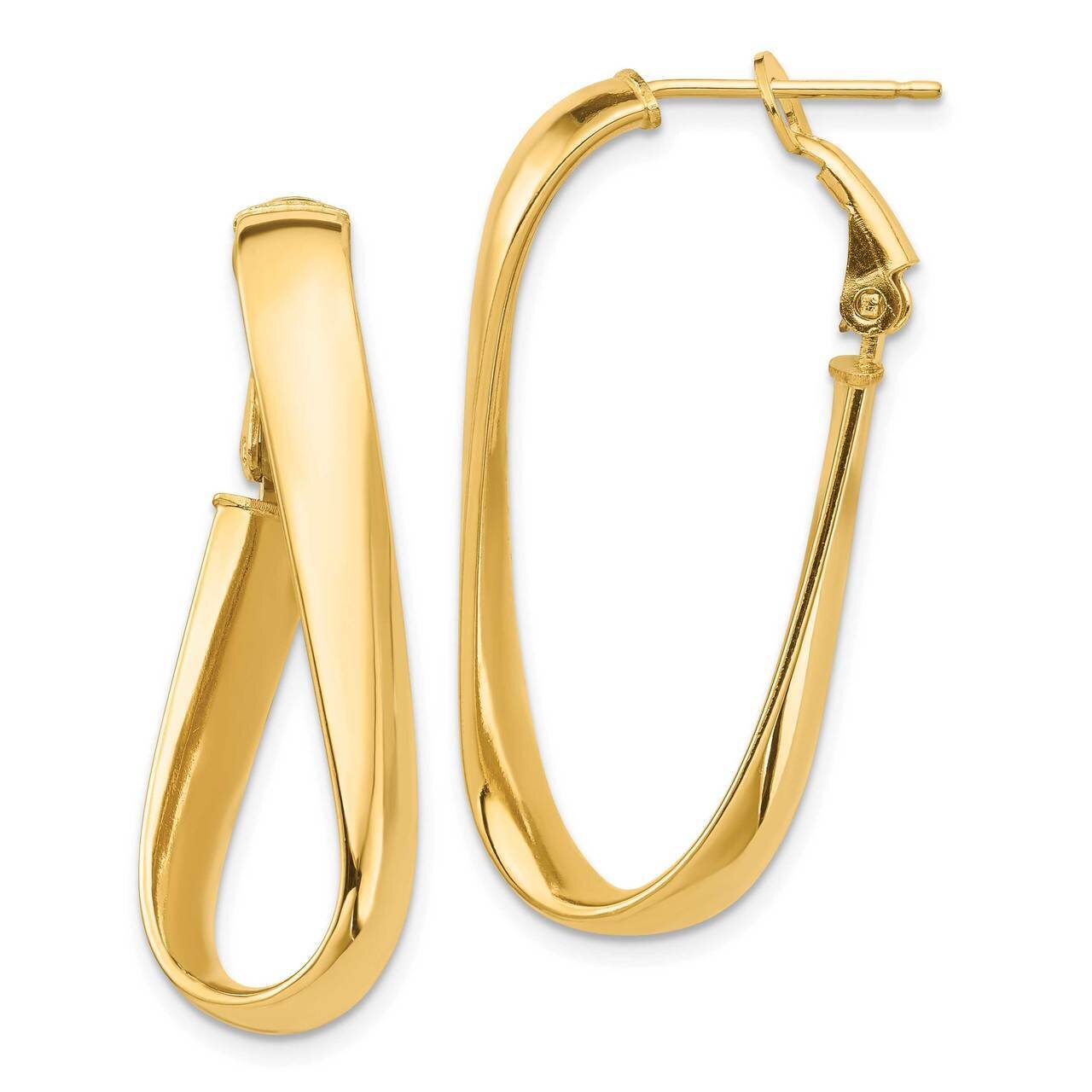 5mm Twisted Oval Omega Back Hoop Earrings 14k Gold High Polished PRE990, MPN: PRE990, 191101985560