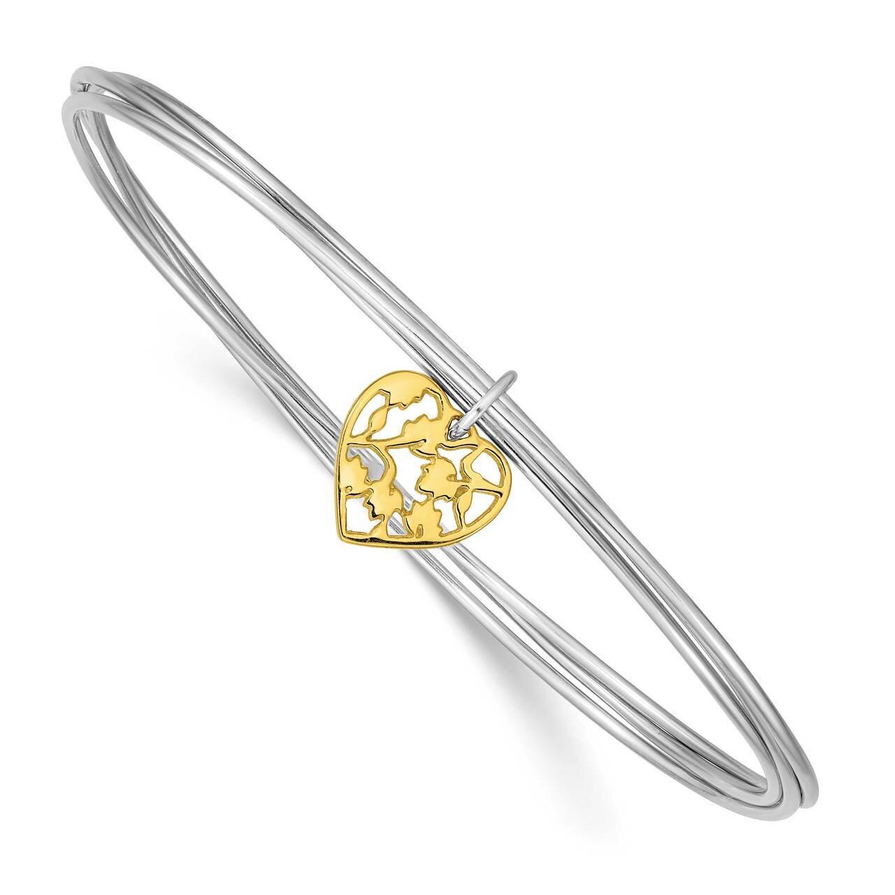 Polished Gold Tone Heart Bangle Sterling Silver Rhodium-plated QB1228