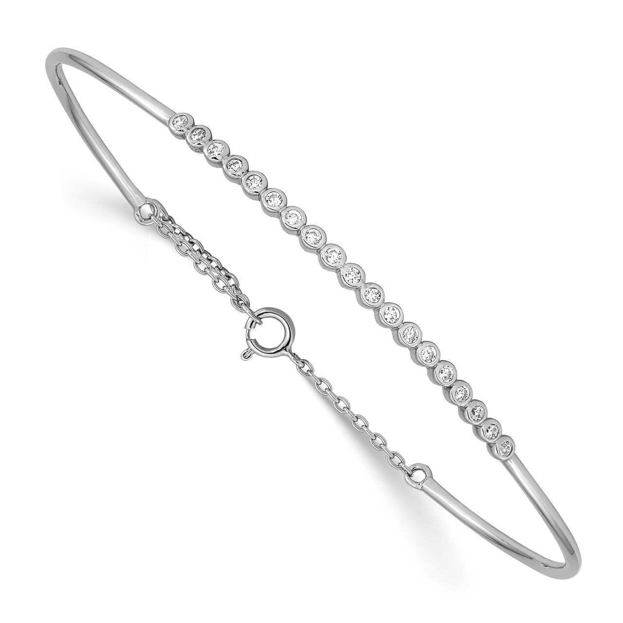 Children&#39;s CZ Diamond Bangle with Safety Chain Sterling Silver Rhodium Plated QB1242, MPN: QB1242, …