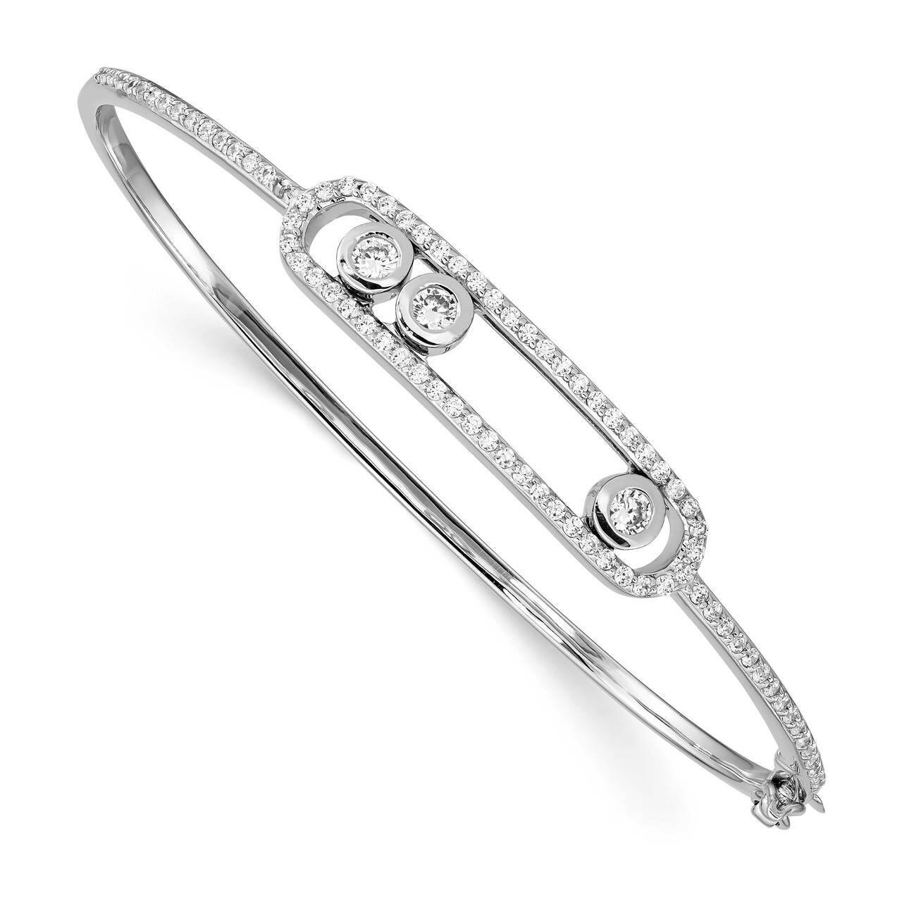 Sliding CZ Diamond Stones Hinged Bangle Sterling Silver Rhodium-plated QB1265, MPN: QB1265,