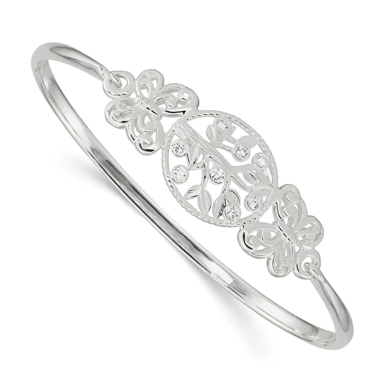 Butterfly &amp; Tree Slip-On Bangle Sterling Silver CZ Diamond QB1298, MPN: QB1298, 886774100753