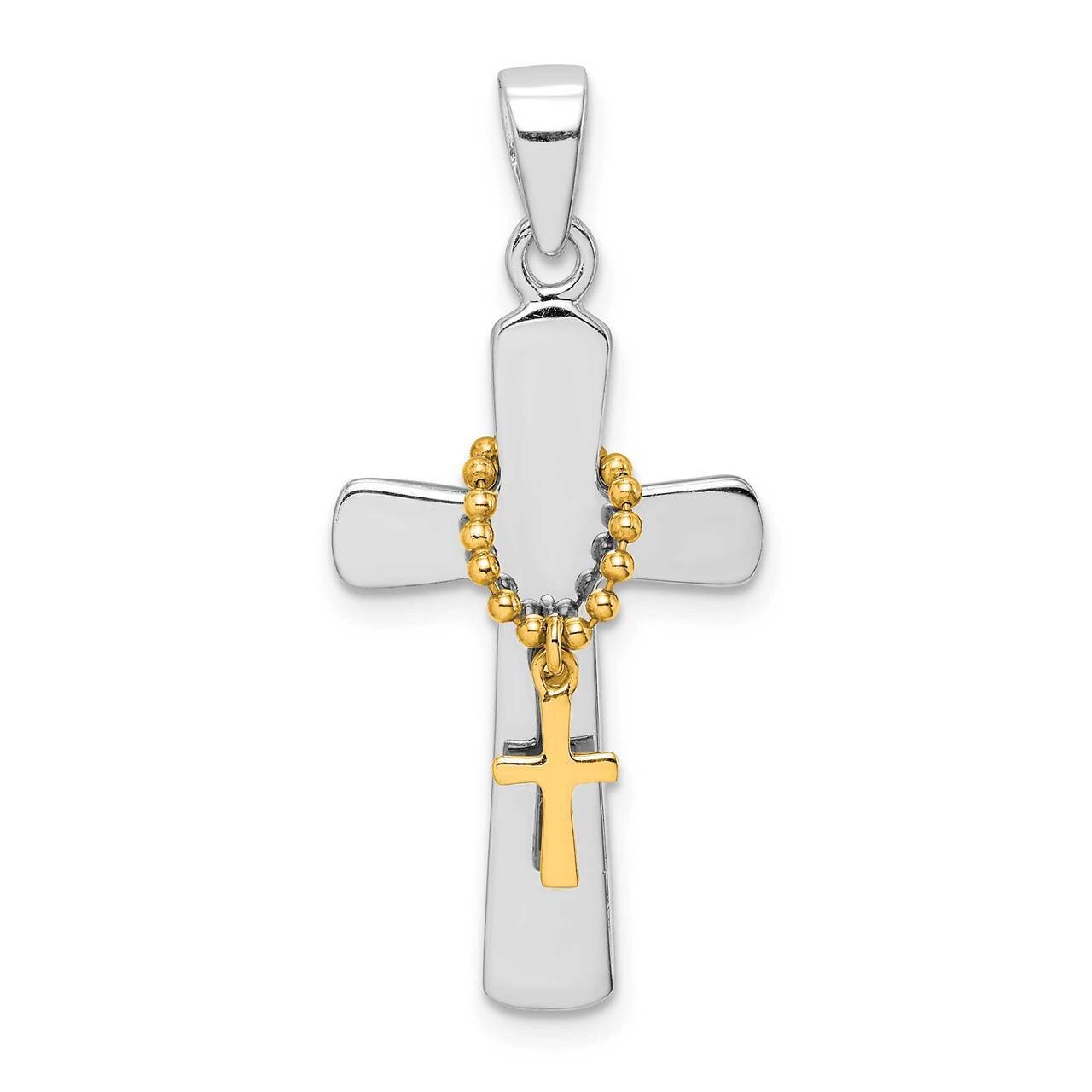 Polished Gold Tone Double Cross Pendant Sterling Silver Rhodium-plated QC9368, MPN: QC9368, 8867741…