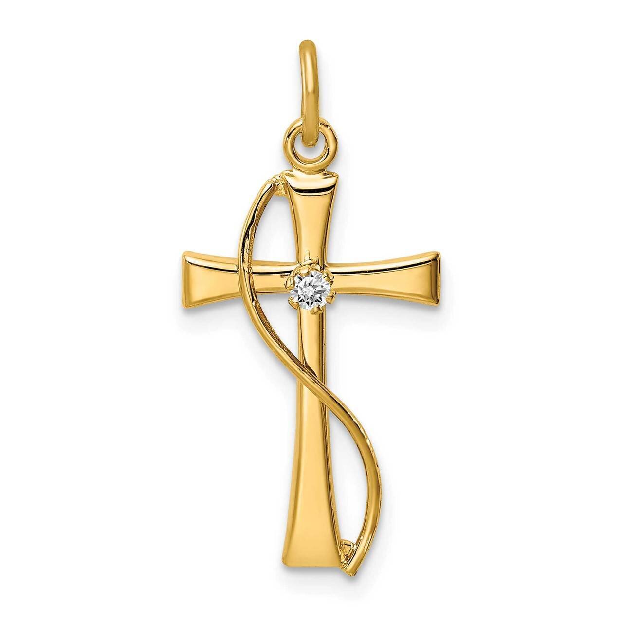 Gold Tone &amp; Cross Pendant Sterling Silver CZ Diamond QC9393, MPN: QC9393, 883957989938