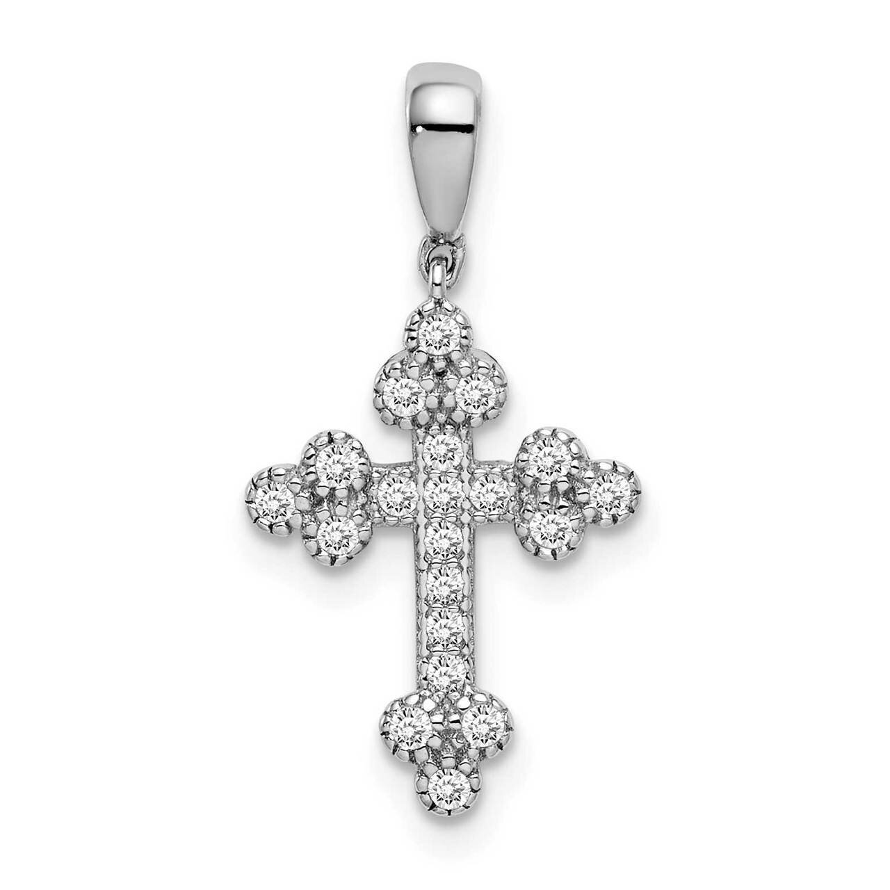 Polished CZ Diamond Budded Cross Pendant Sterling Silver Rhodium-plated QC9396, MPN: QC9396, 886774…