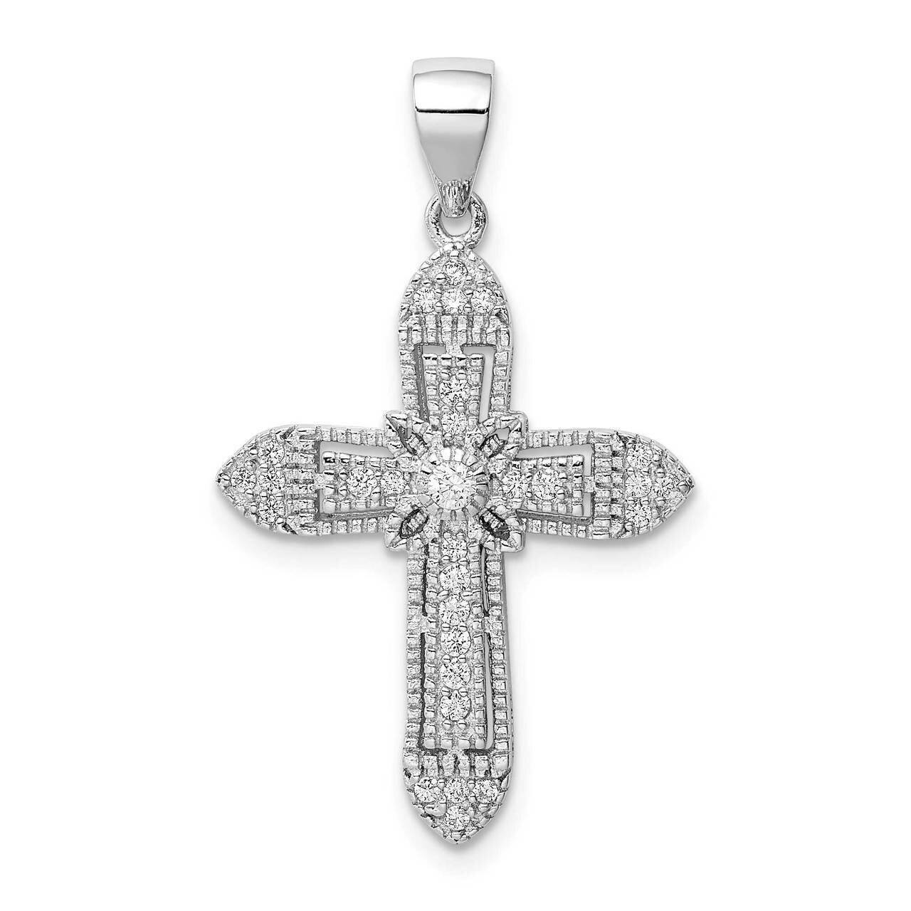 Polished CZ Diamond Passion Cross Pendant Sterling Silver Rhodium-plated QC9397, MPN: QC9397, 88395…