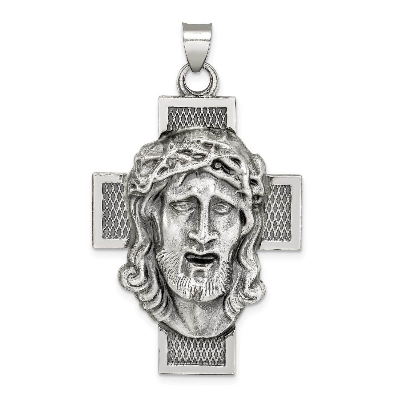 Hollow Satin Antiqued Jesus Cross Medal Sterling Silver QC9412