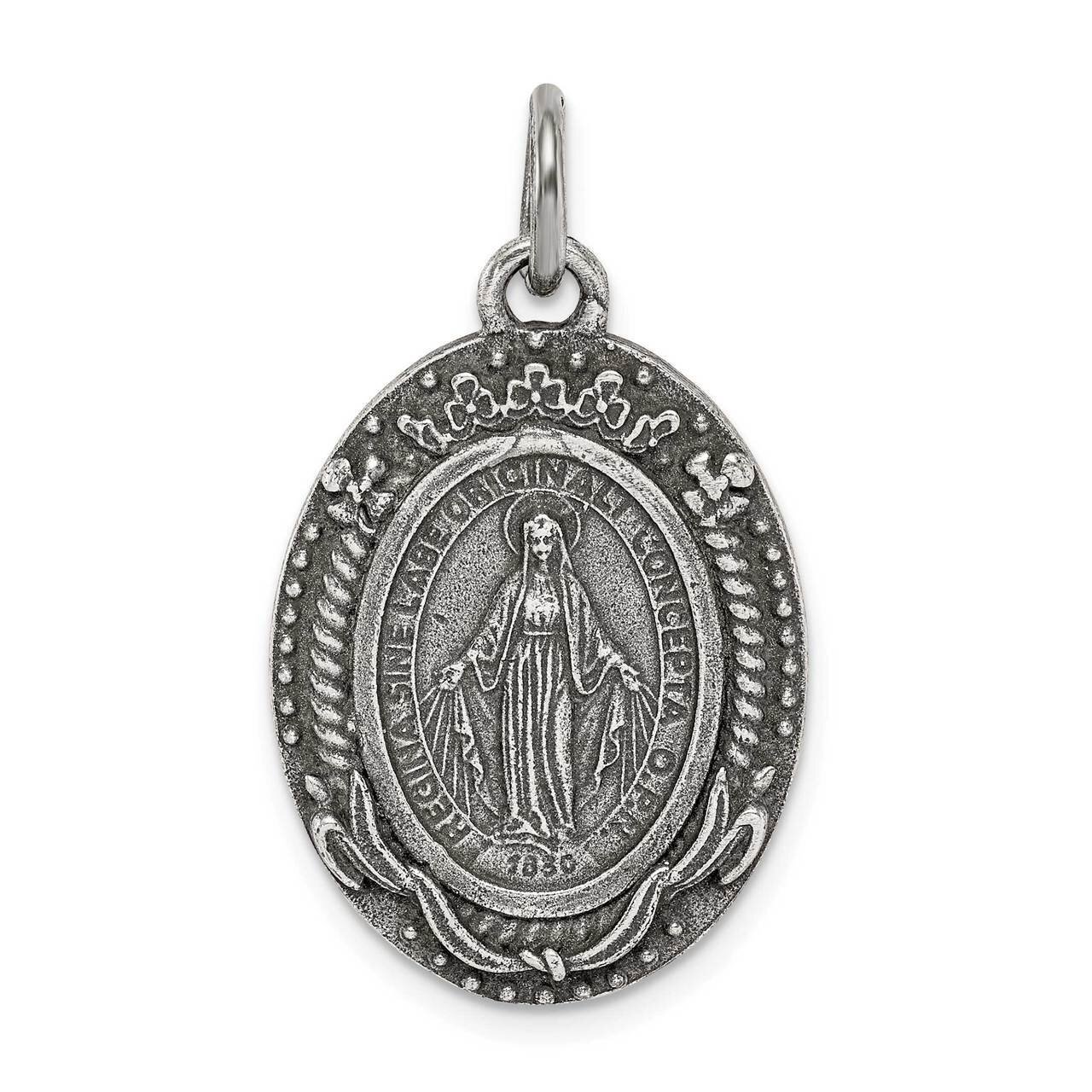 Miraculous Medal Pendant Sterling Silver Antiqued QC9413