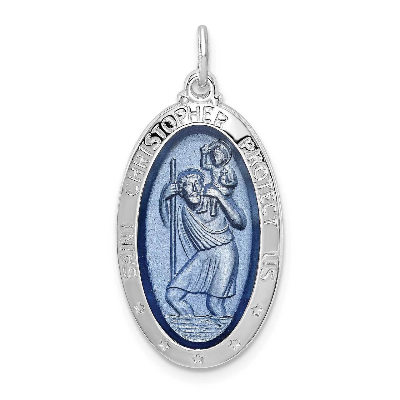 Enamel St. Christopher Medal Sterling Silver Rhodium-plated QC9417