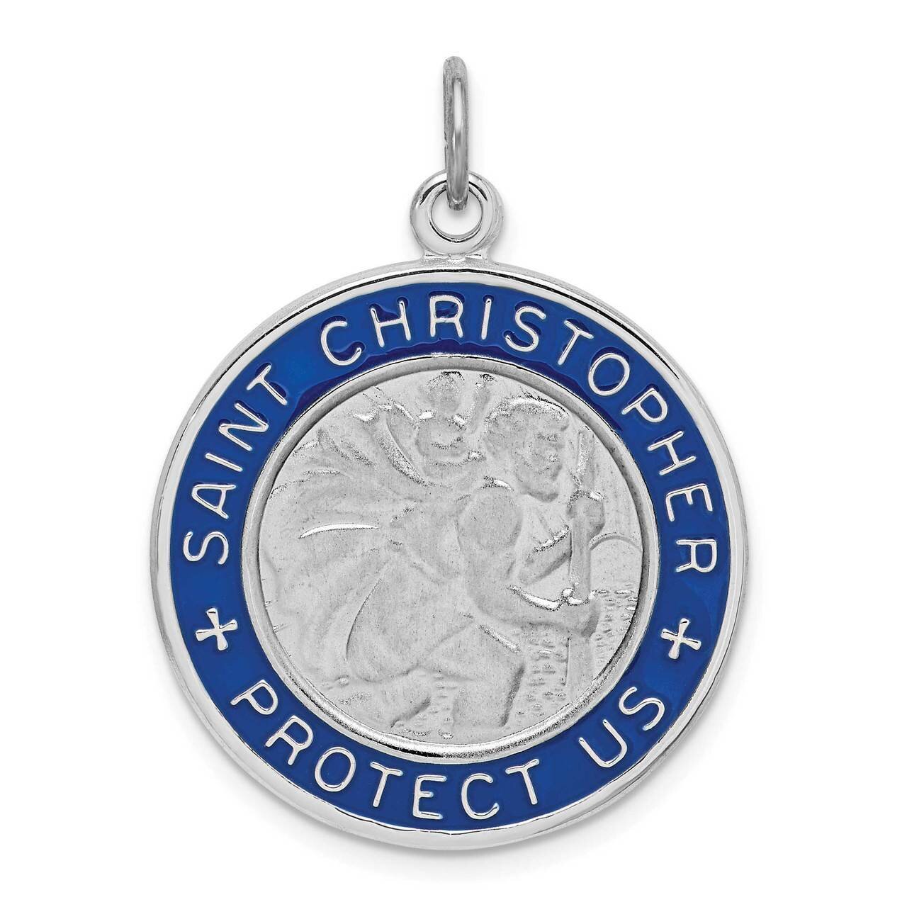 Enamel St. Christopher Medal Sterling Silver Rhodium-plated QC9418