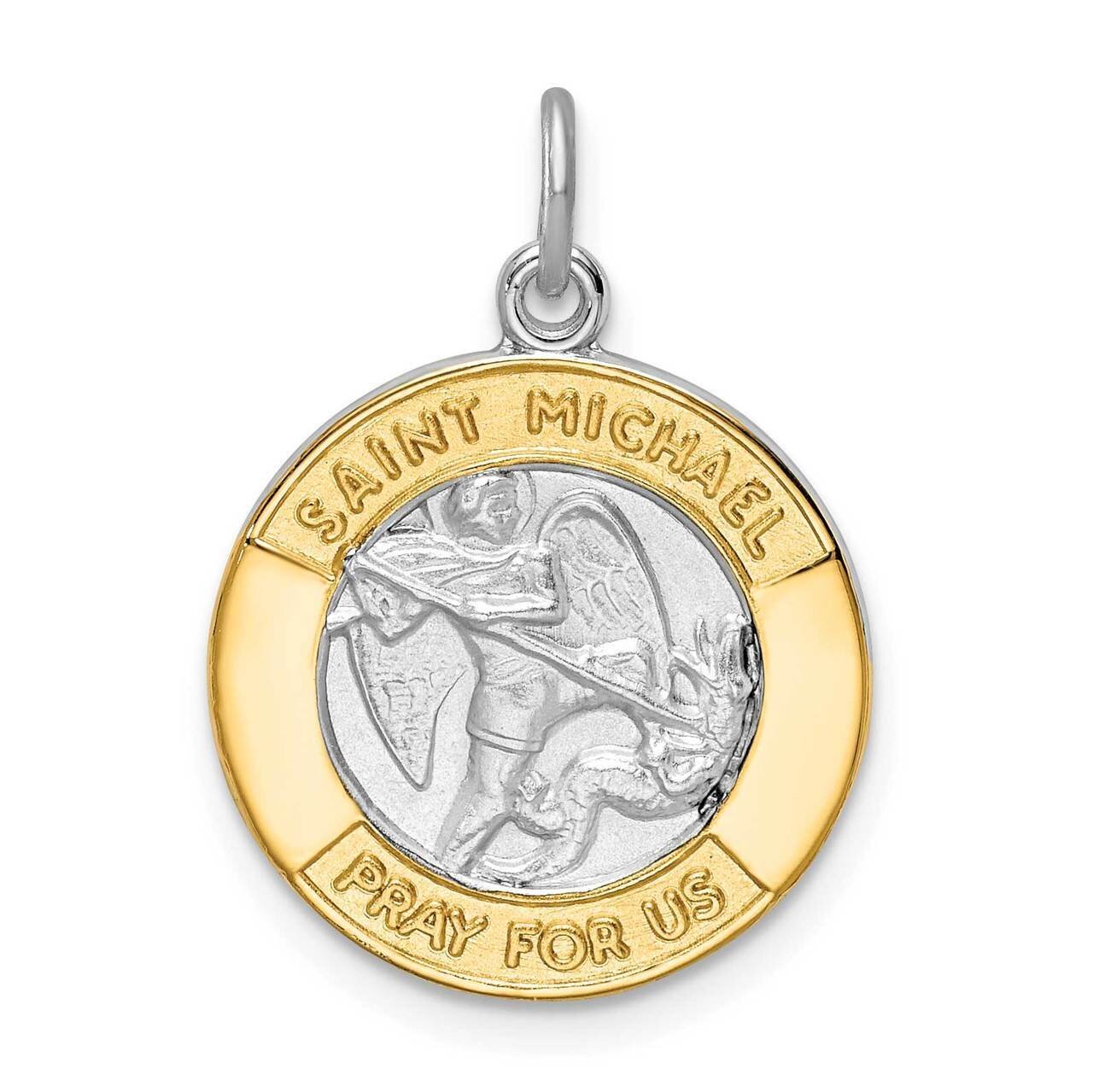 Gold Tone St. Michael Medal Sterling Silver Rhodium-plated QC9422