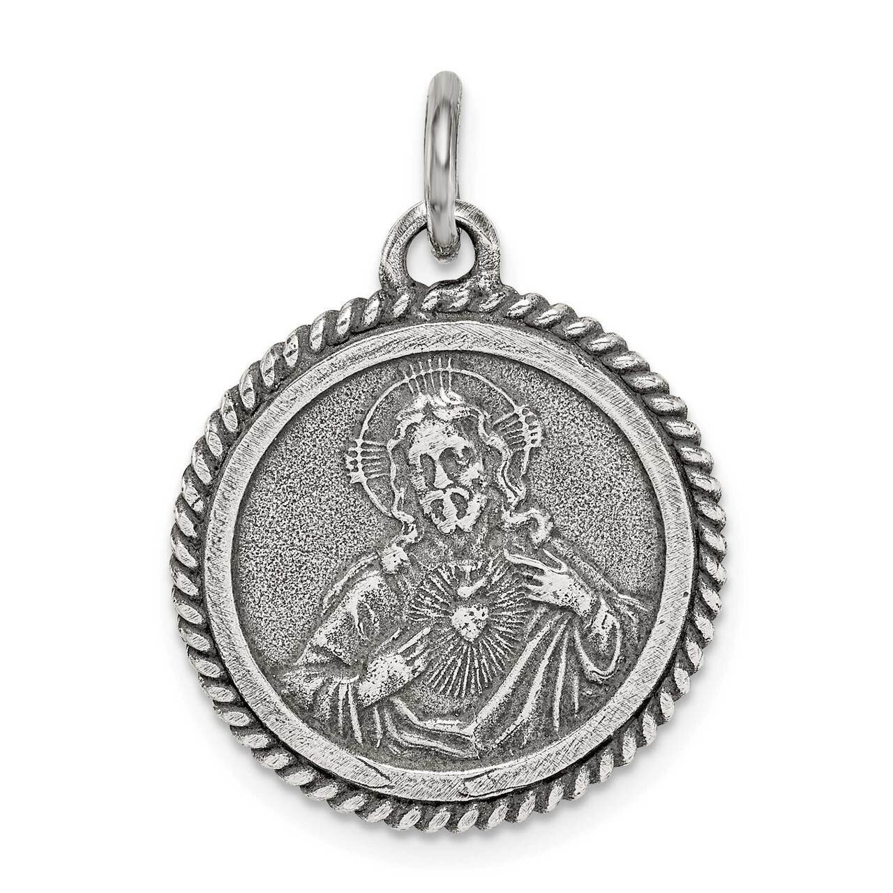 Sacred Heart of Jesus Medal Pendant Sterling Silver Antiqued QC9425