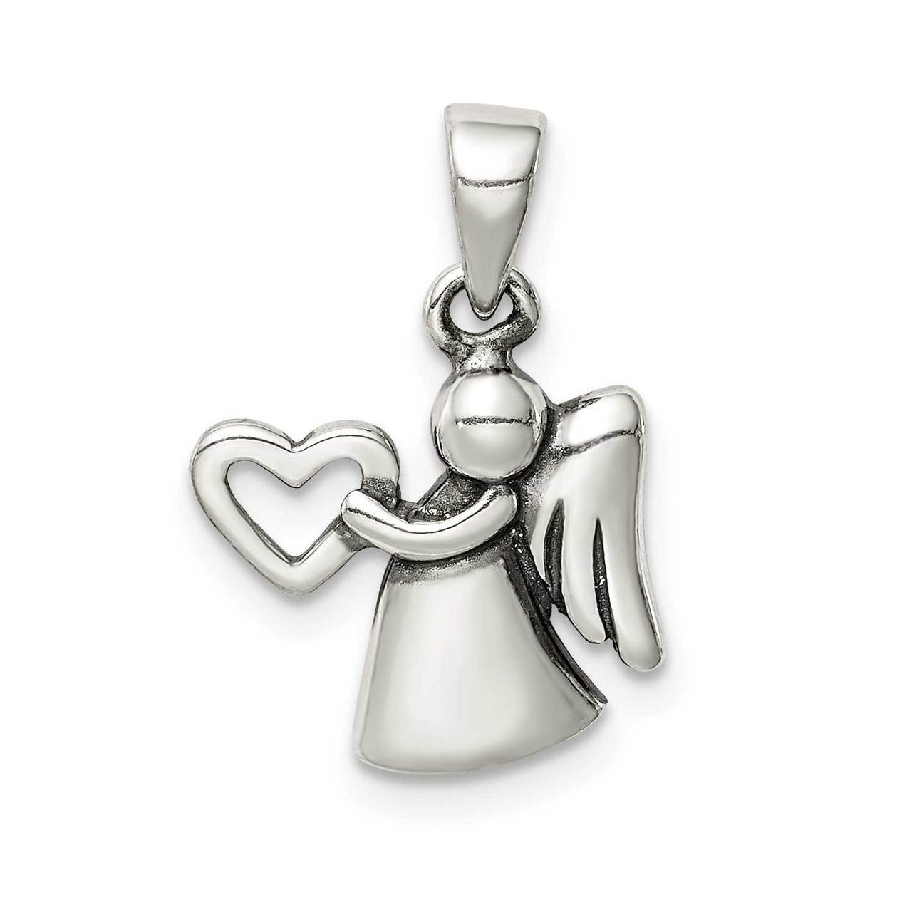 Angel with Heart Pendant Sterling Silver Antiqued QC9428