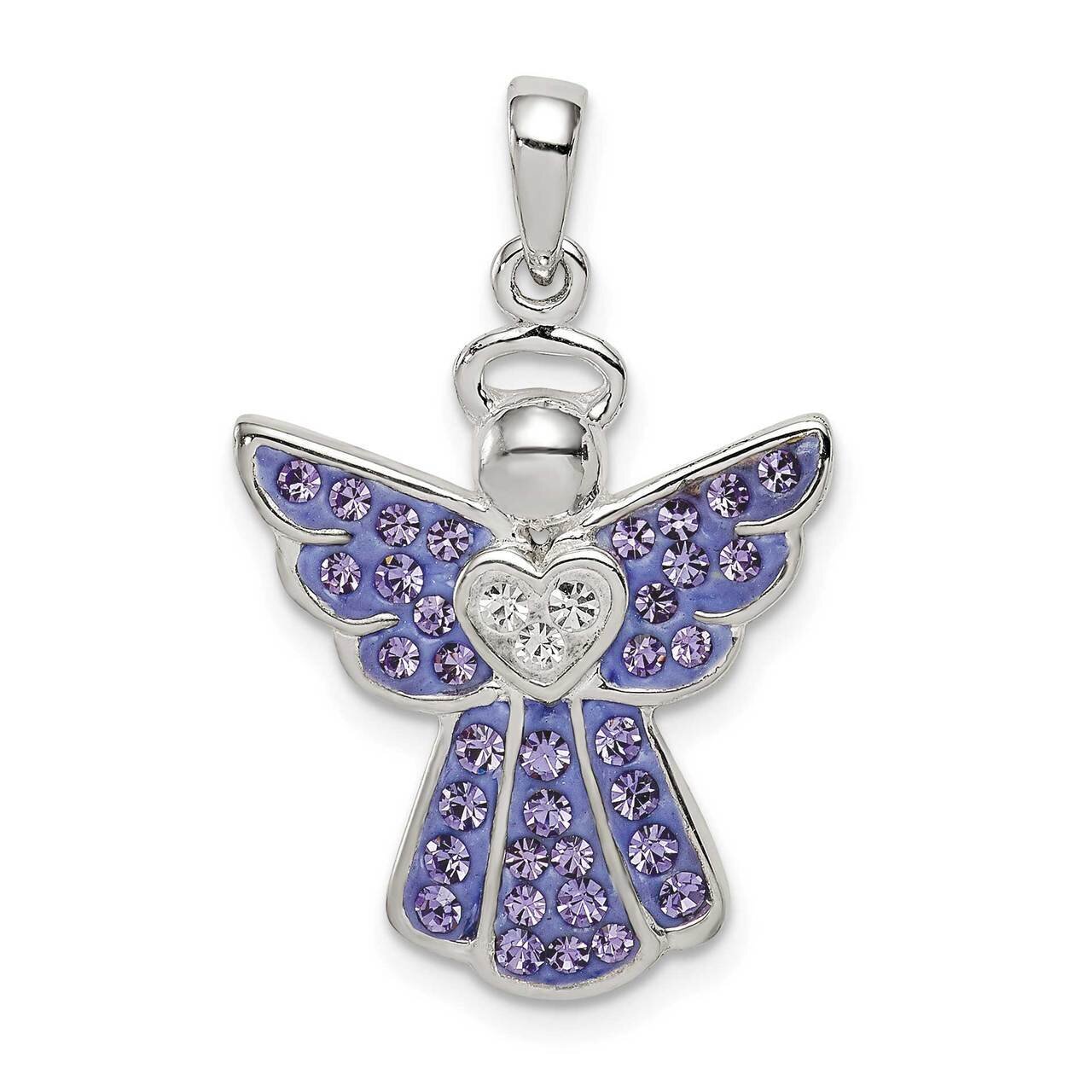 Blue/White Preciosa Crystal Angel with Heart Pendant Sterling Silver QC9437, MPN: QC9437,