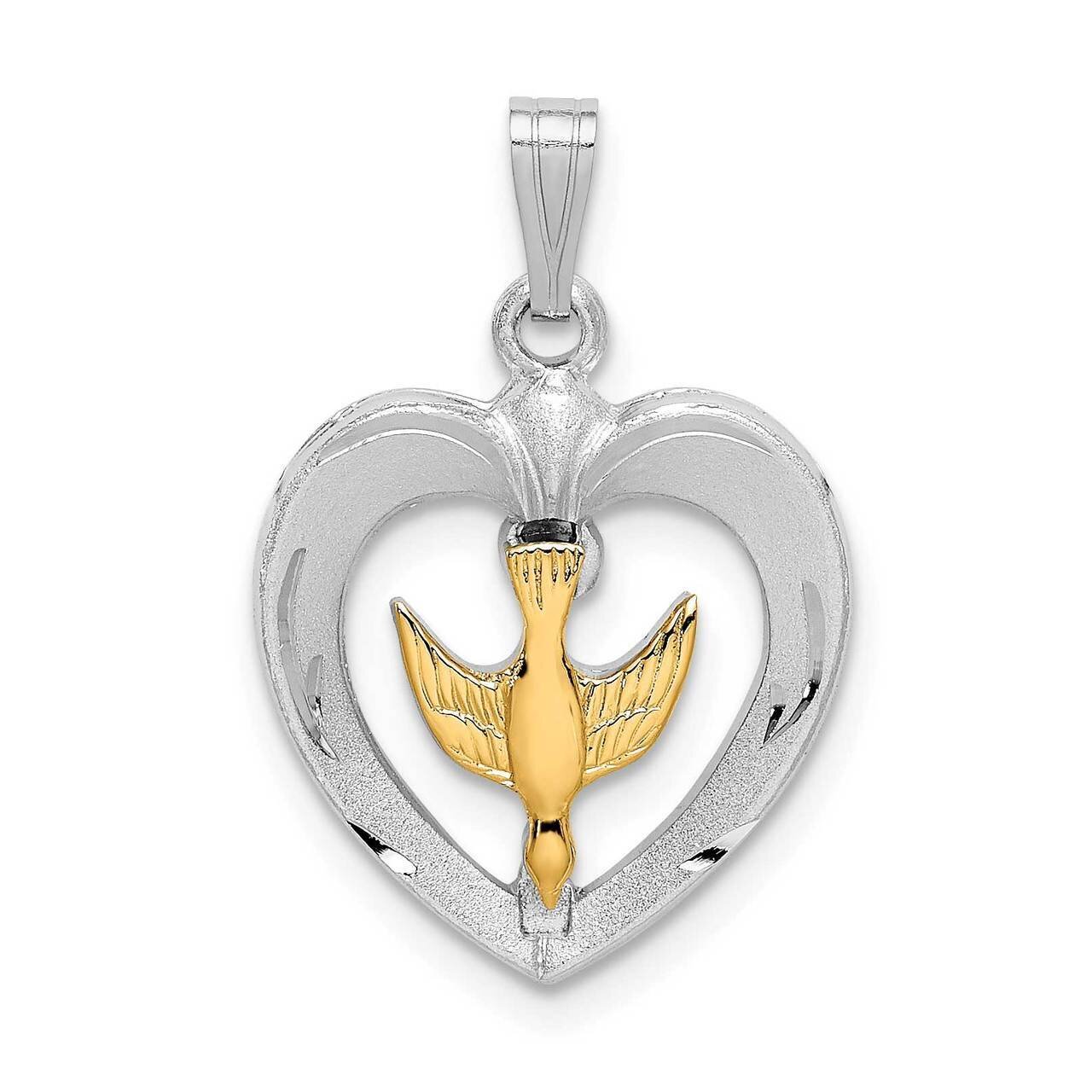 Gold Tone Diamond-cut Dove Heart Pendant Sterling Silver Rhodium-plated QC9446, MPN: QC9446, 886774…