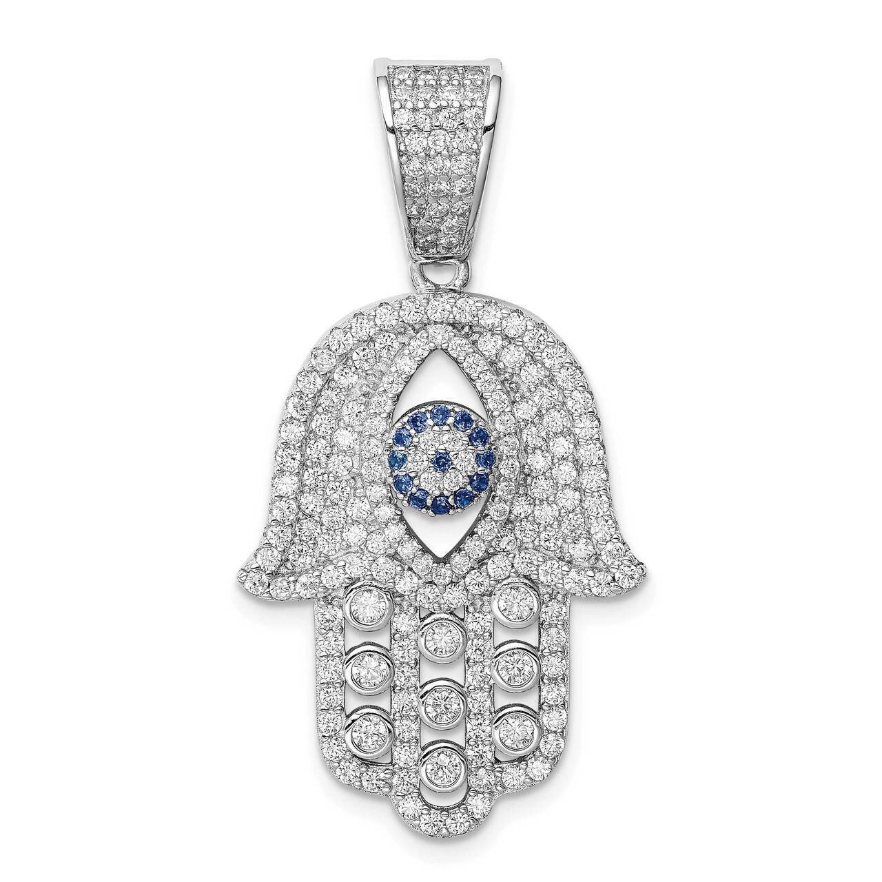 Created Spinel &amp; White CZ Diamond Hamsa Pendant Sterling Silver Rhodium-plated QC9449, MPN: QC9449,…