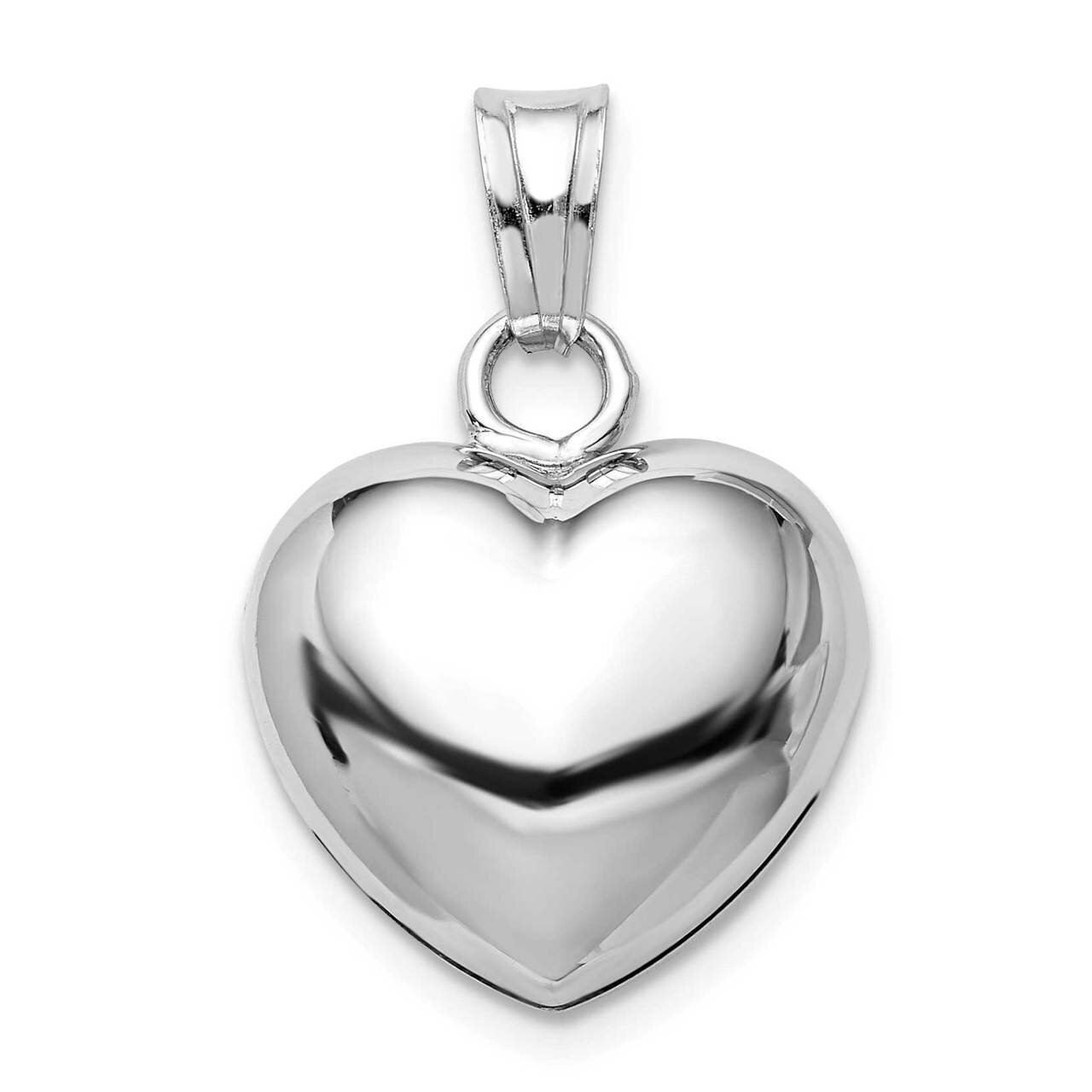 Polished Bell inside Puffed Heart Pendant Sterling Silver Rhodium-plated QC9455