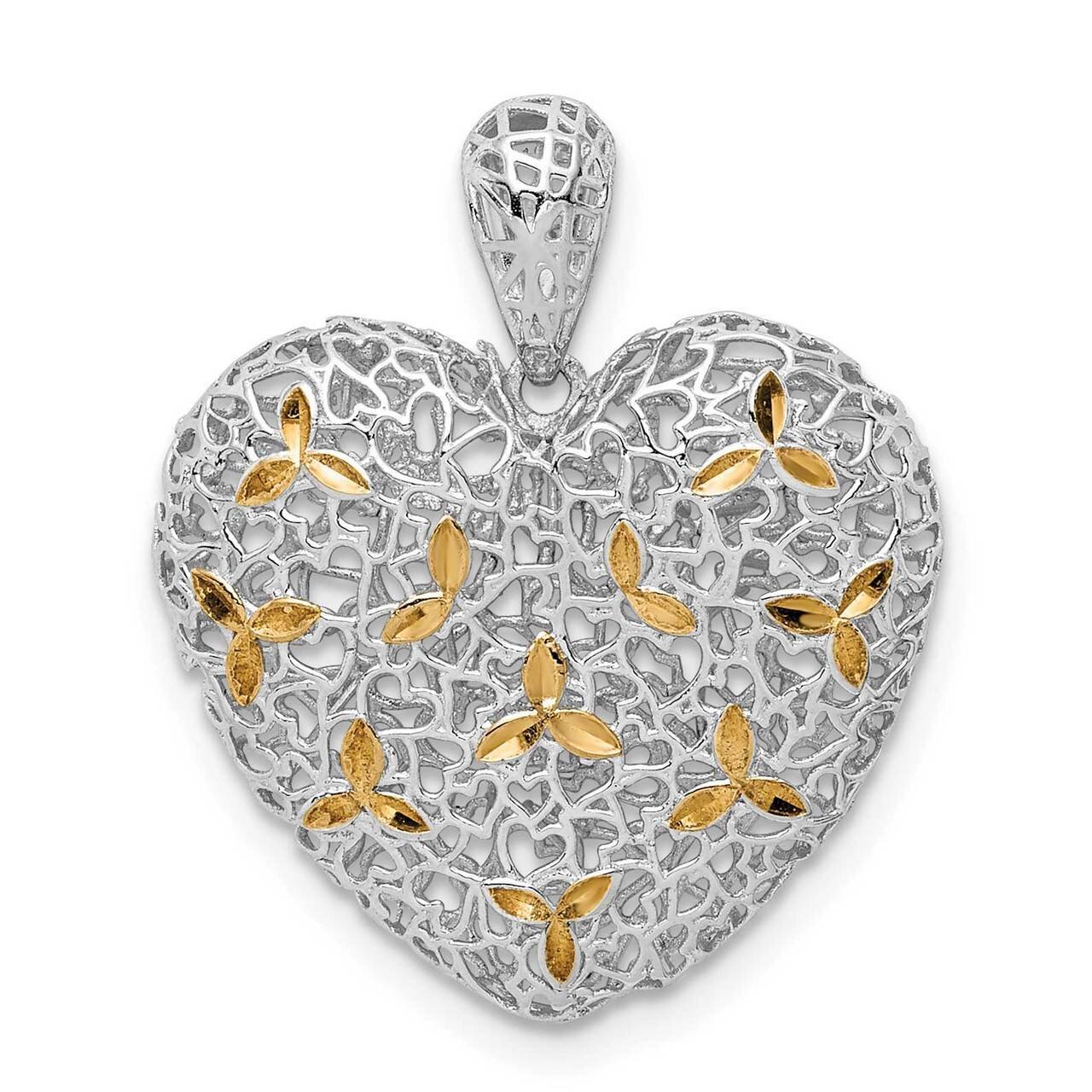 Diamond-cut Hollow Heart Pendant Sterling Silver Rhodium-plated QC9459