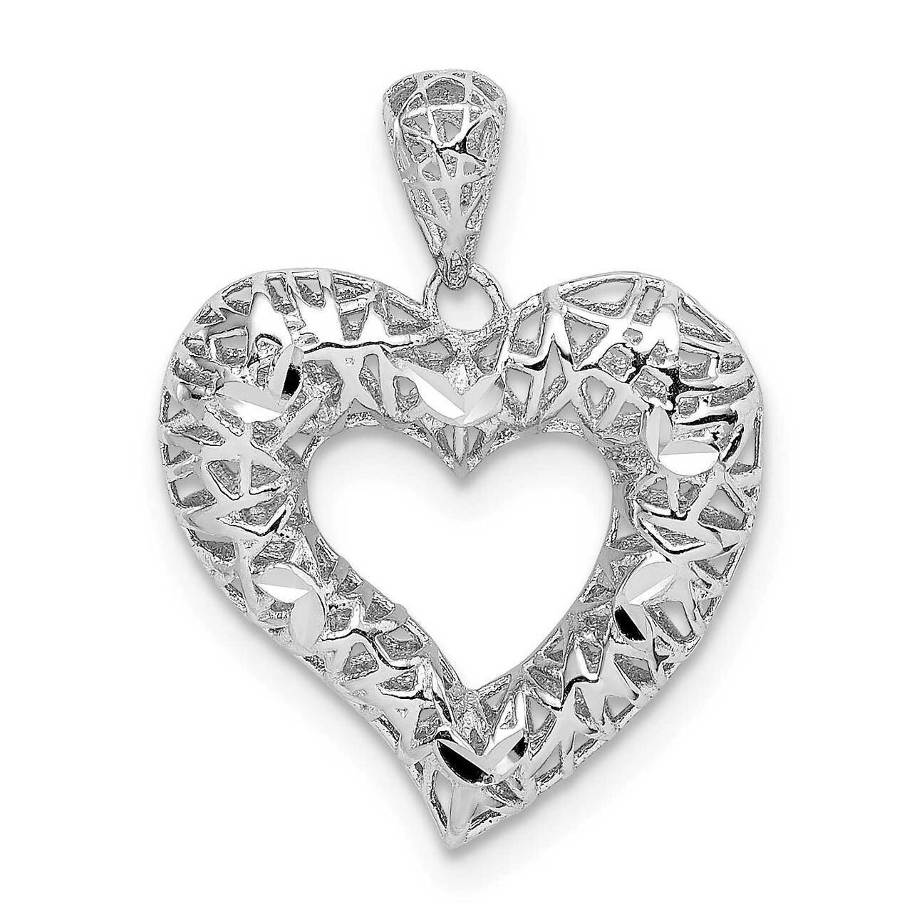 Polished Diamond-cut Heart Pendant Sterling Silver Rhodium-plated QC9460