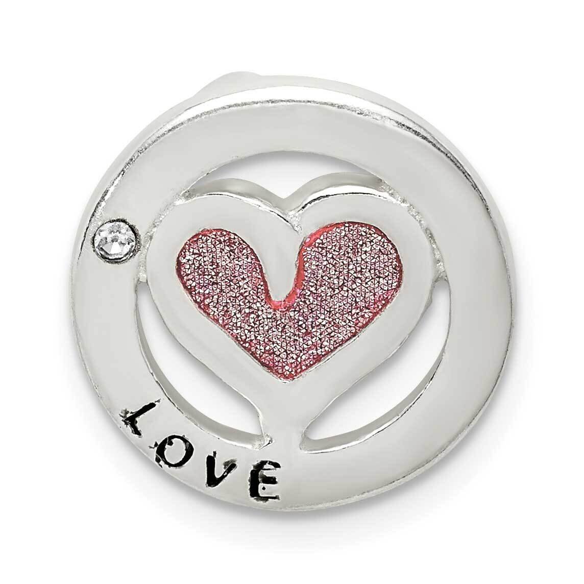 Glitter Infused &amp; Heart Chain Slide Sterling Silver CZ Diamond QC9474, MPN: QC9474, 886774095639