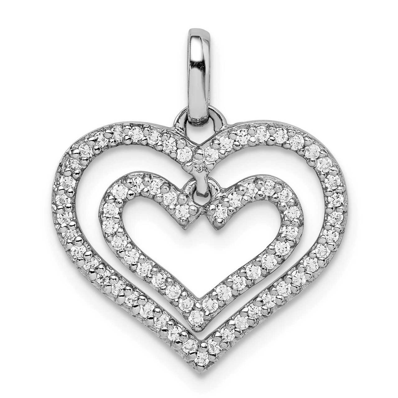 Double Heart Pendant Sterling Silver Rhodium-plated CZ Diamond QC9476