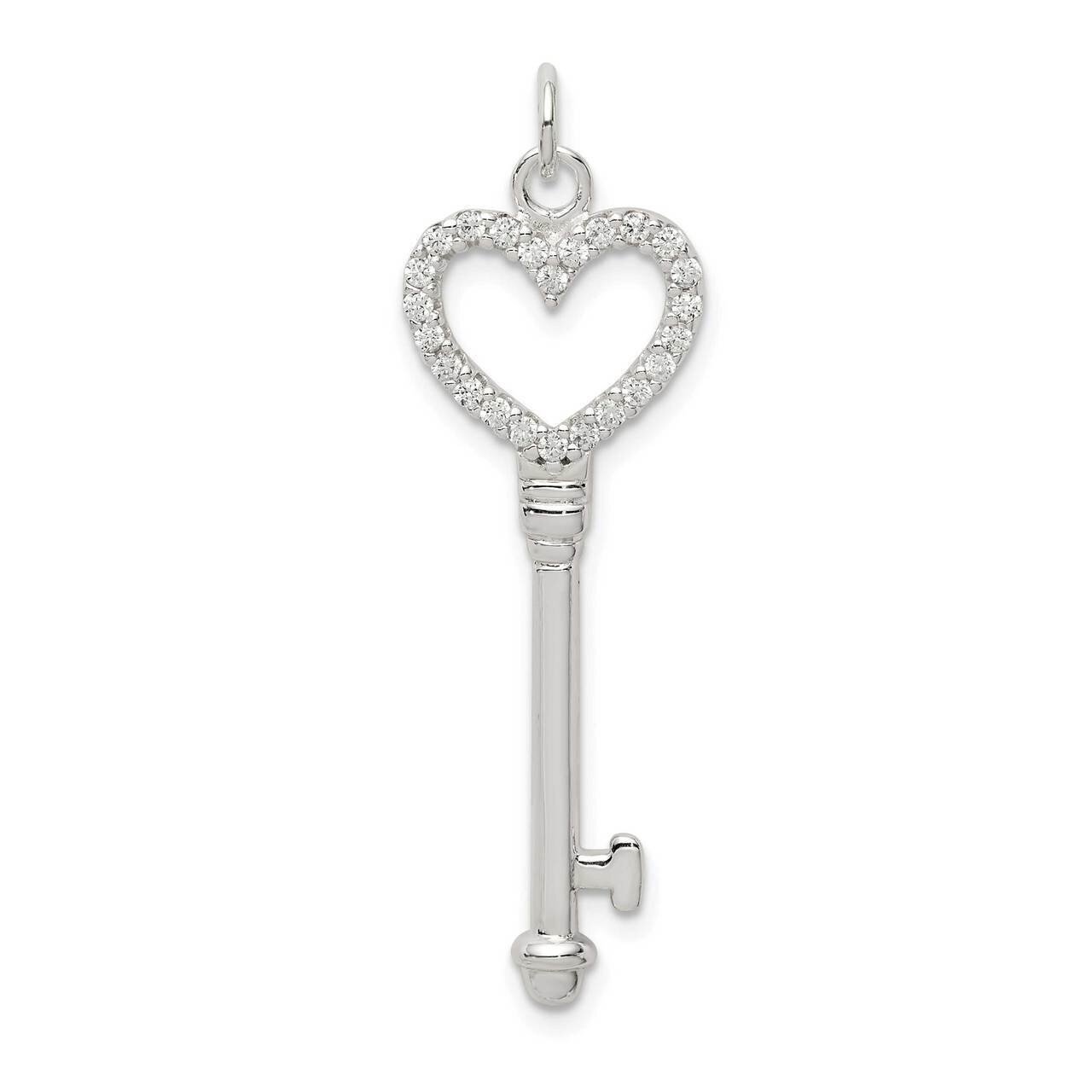 Heart Key Pendant Sterling Silver CZ Diamond QC9477, MPN: QC9477, 883957937403
