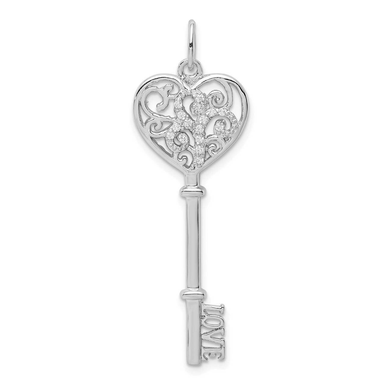 Love Key Pendant Sterling Silver Rhodium Plated CZ Diamond QC9478