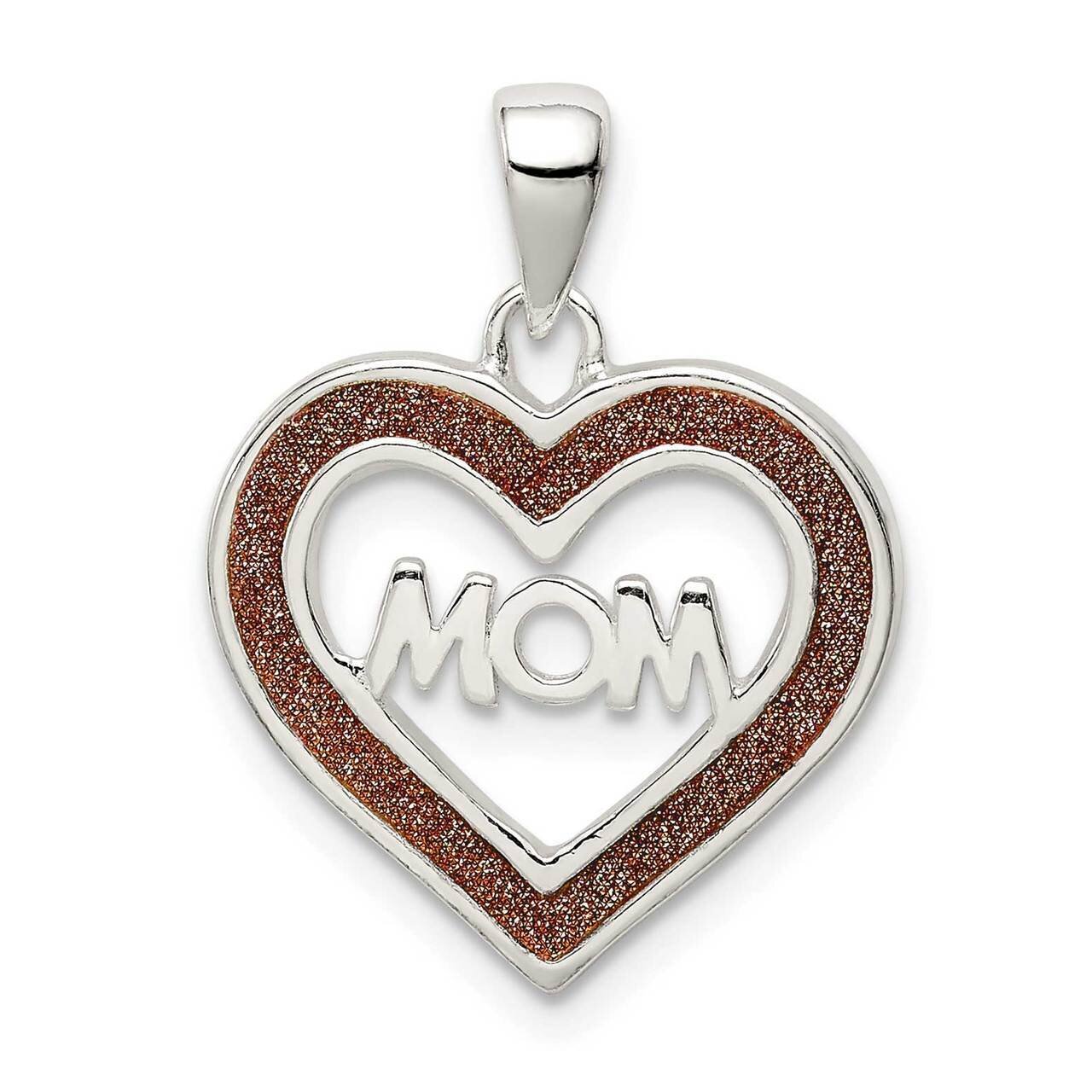 Glitter Infused Mom Heart Pendant Sterling Silver QC9493