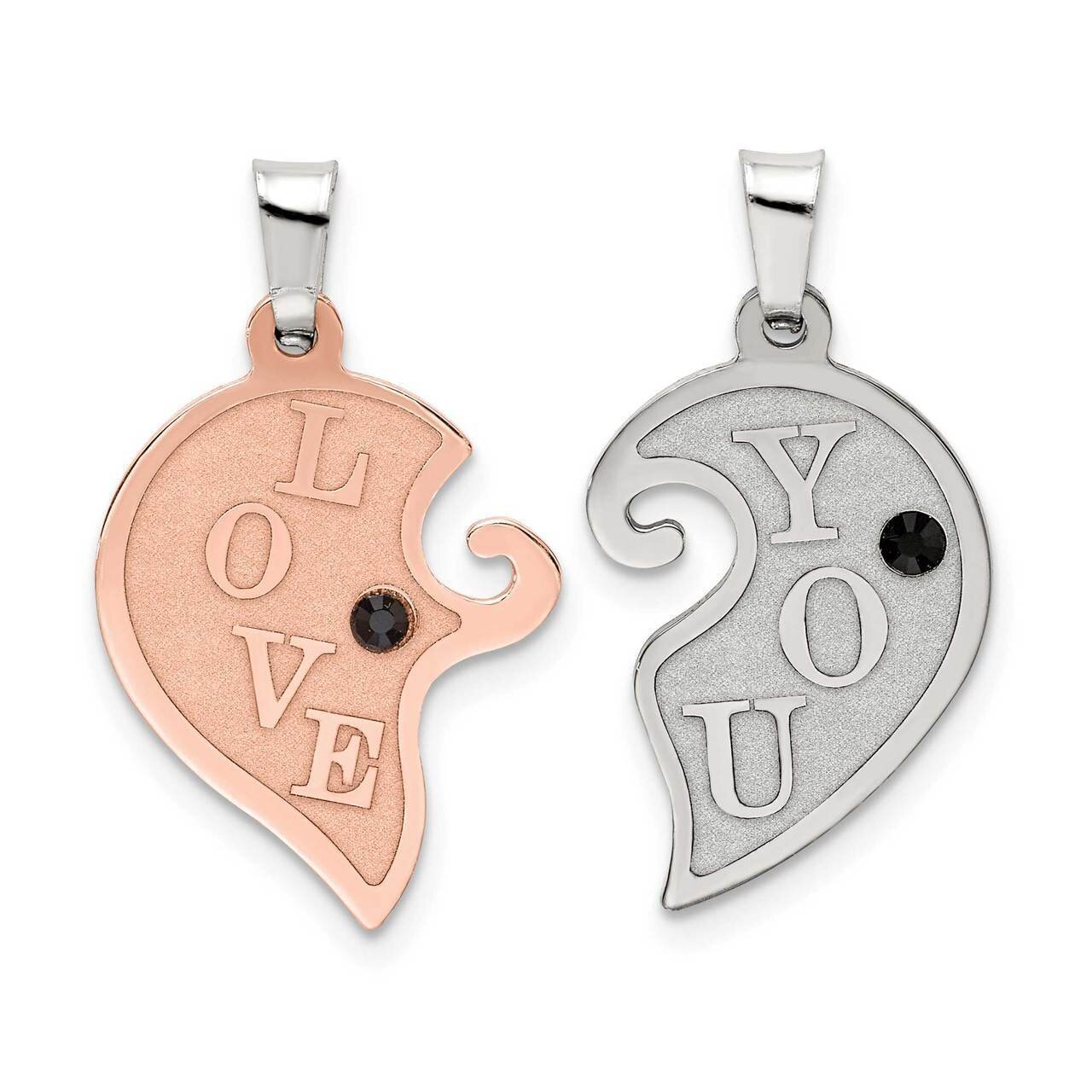 Rhodium &amp; Rosetone Love You Heart with Breakapart Pendant Sterling Silver CZ Diamond QC9496, MPN: Q…