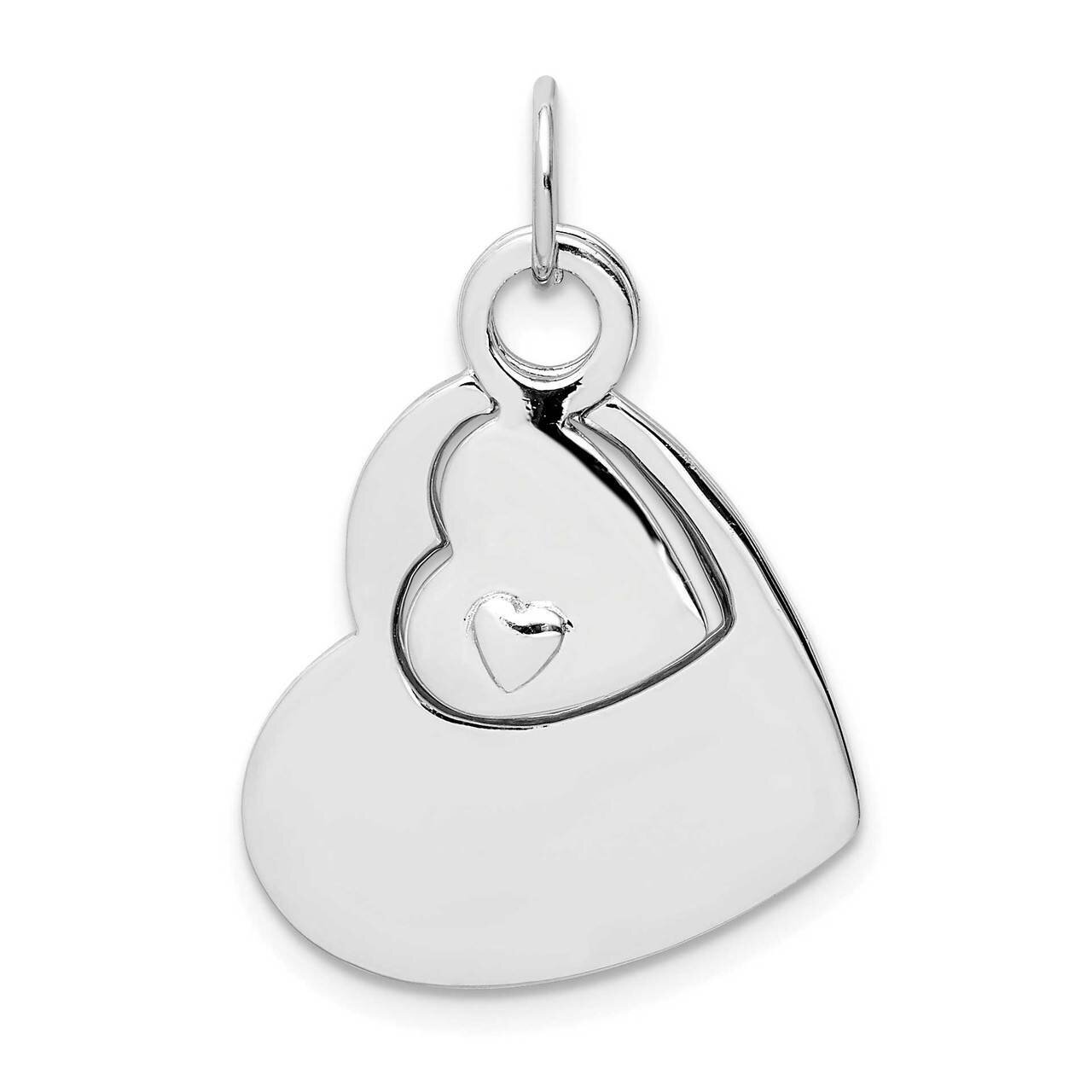 Polished &amp; Textured Heart Pendant Sterling Silver Rhodium-plated QC9509