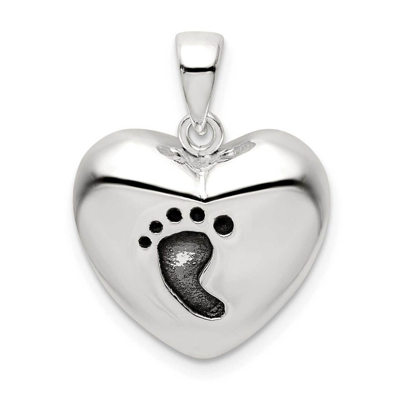 Heart Baby Foot Pendant Sterling Silver Antiqued QC9511