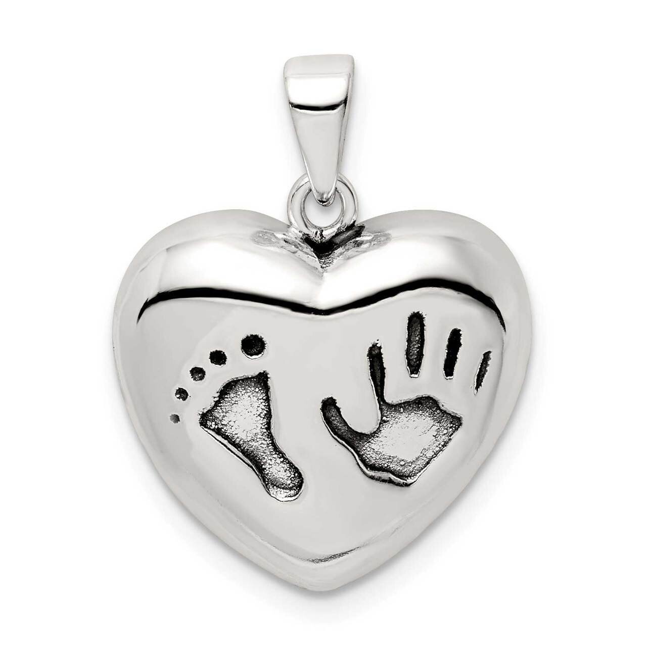 Heart Baby Foot Pendant Sterling Silver Antiqued QC9512, MPN: QC9512, 886774003368