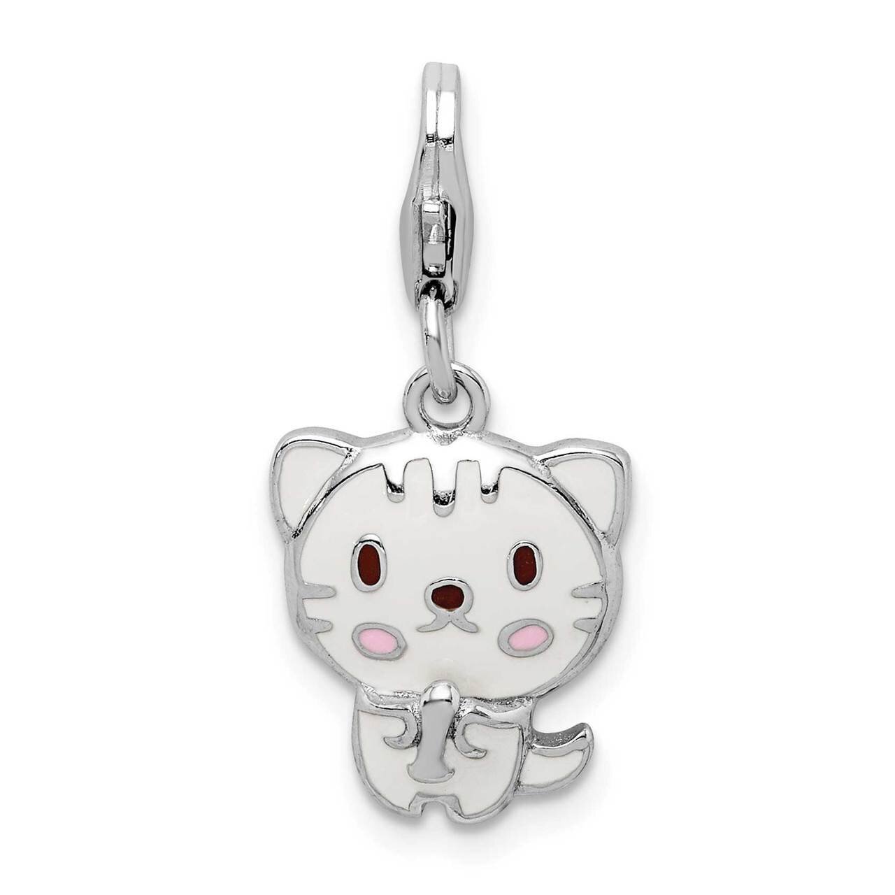 Enameled Kitten with Lobster Clasp Charm Sterling Silver Rhodium-plated QC9526, MPN: QC9526, 883957…