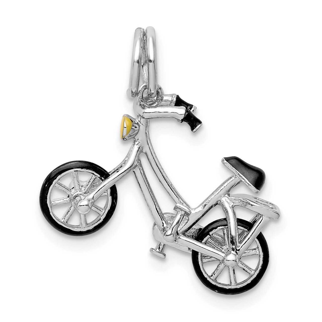 Enameled Moveable Bicycle Pendant Sterling Silver Rhodium-plated QC9548