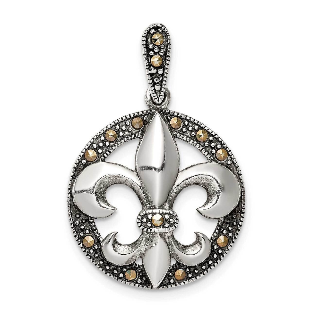 Marcasite Fleur De Lis Pendant Sterling Silver Antiqued QC9554, MPN: QC9554,