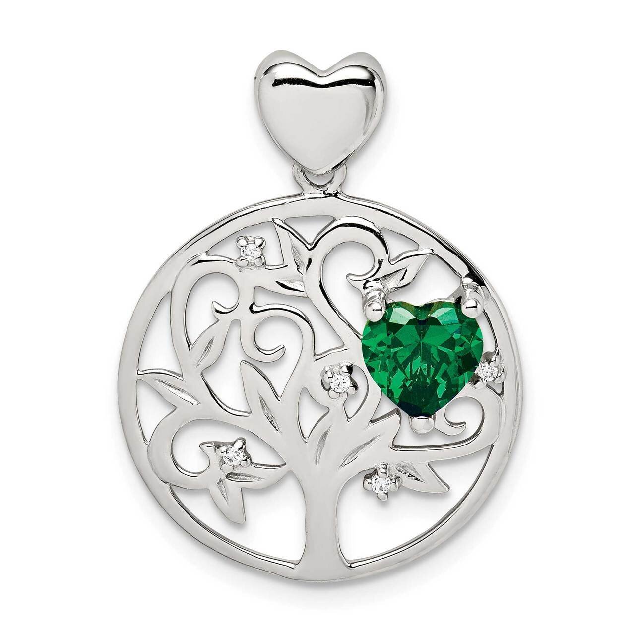 Green &amp; Clear Tree Chain Slide Sterling Silver CZ Diamond QC9564, MPN: QC9564, 886774056555