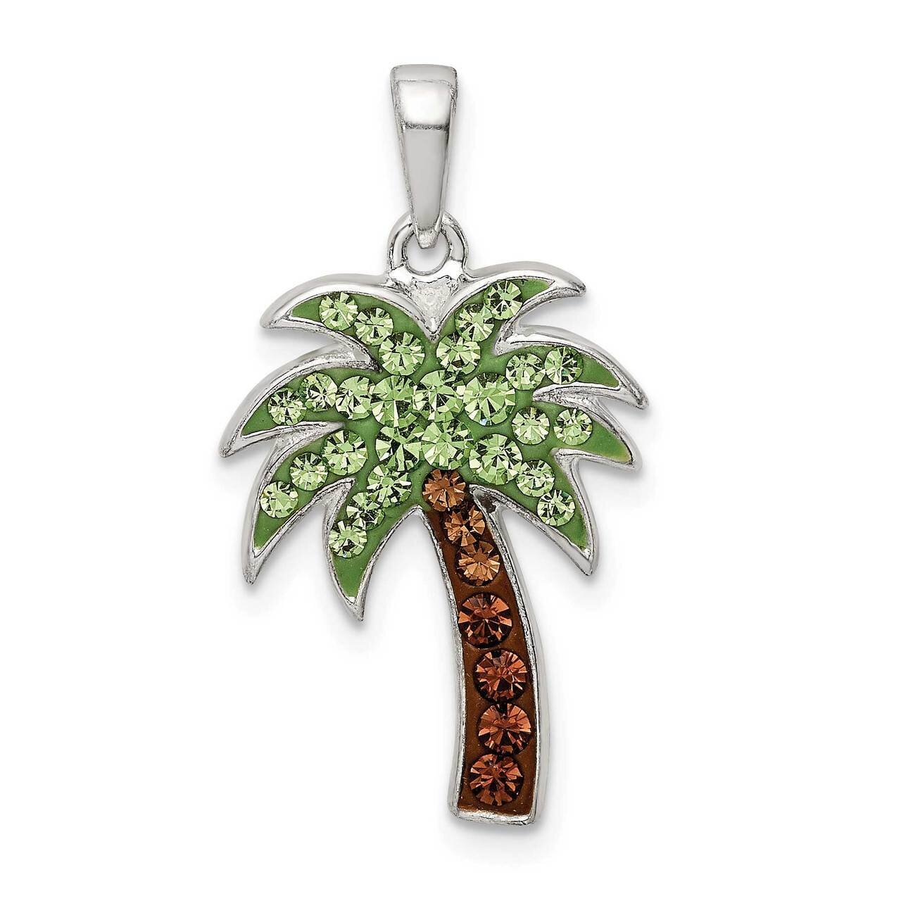 Green/Brown Preciosa Crystal Palm Tree Pendant Sterling Silver QC9569, MPN: QC9569,