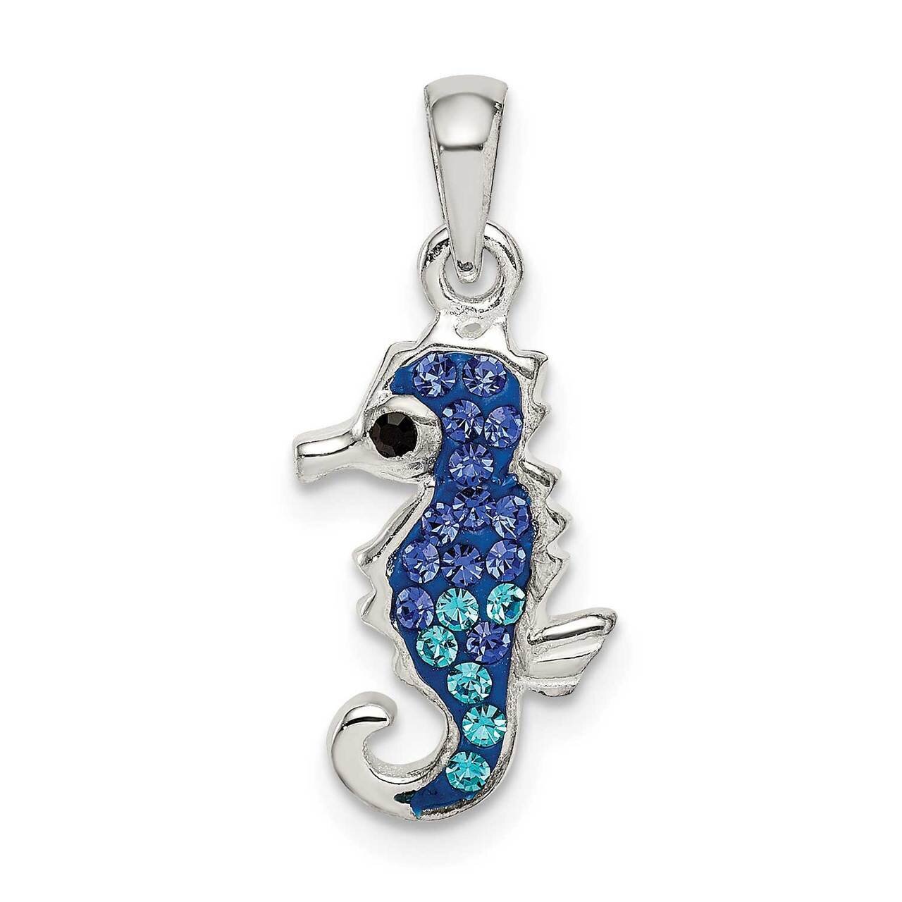 Blue/Aqua Preciosa Crystal Seahorse Pendant Sterling Silver QC9589