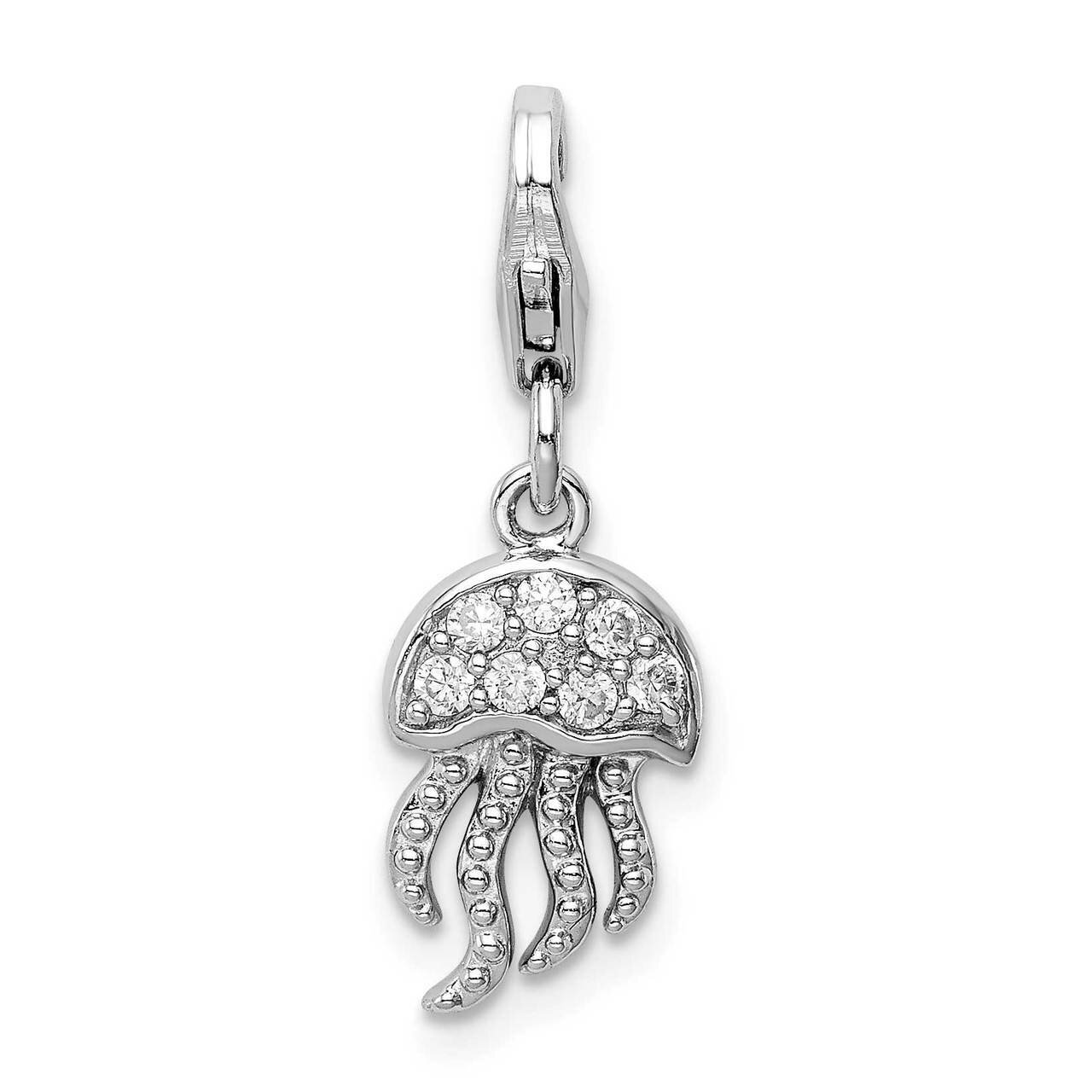 Jellyfish with Lobster Clasp Charm Sterling Silver Rhodium-plated CZ Diamond QC9592